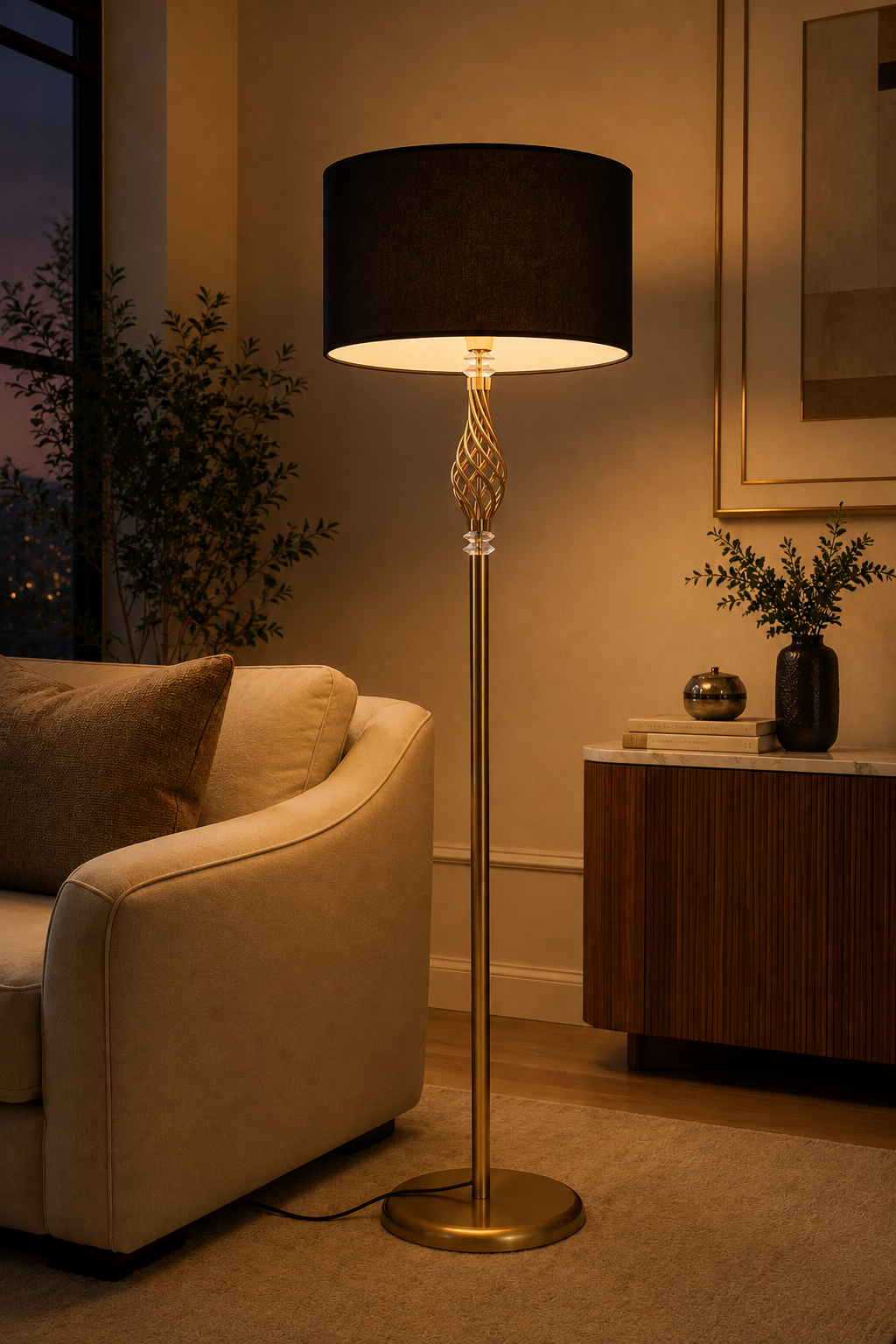 Vera  Eskitme Metal Ayaklı Lambader Siyah Kumaş Şapka Modern Salon Yatak Odası Köşe Aydınlatma
