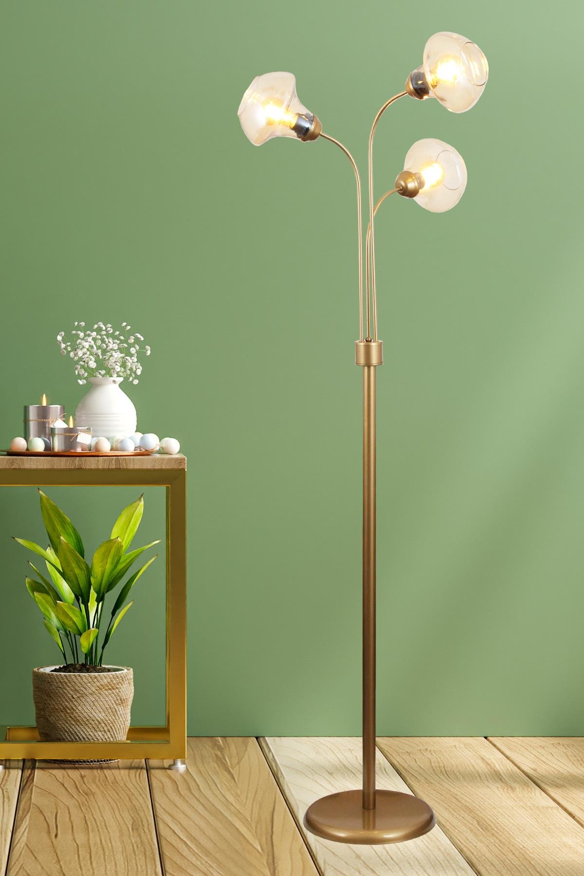 Zambak 3 Lü Eskitme Lambader 2044B Modern Oturma Odası, Yatak Odası, Salon Lambader