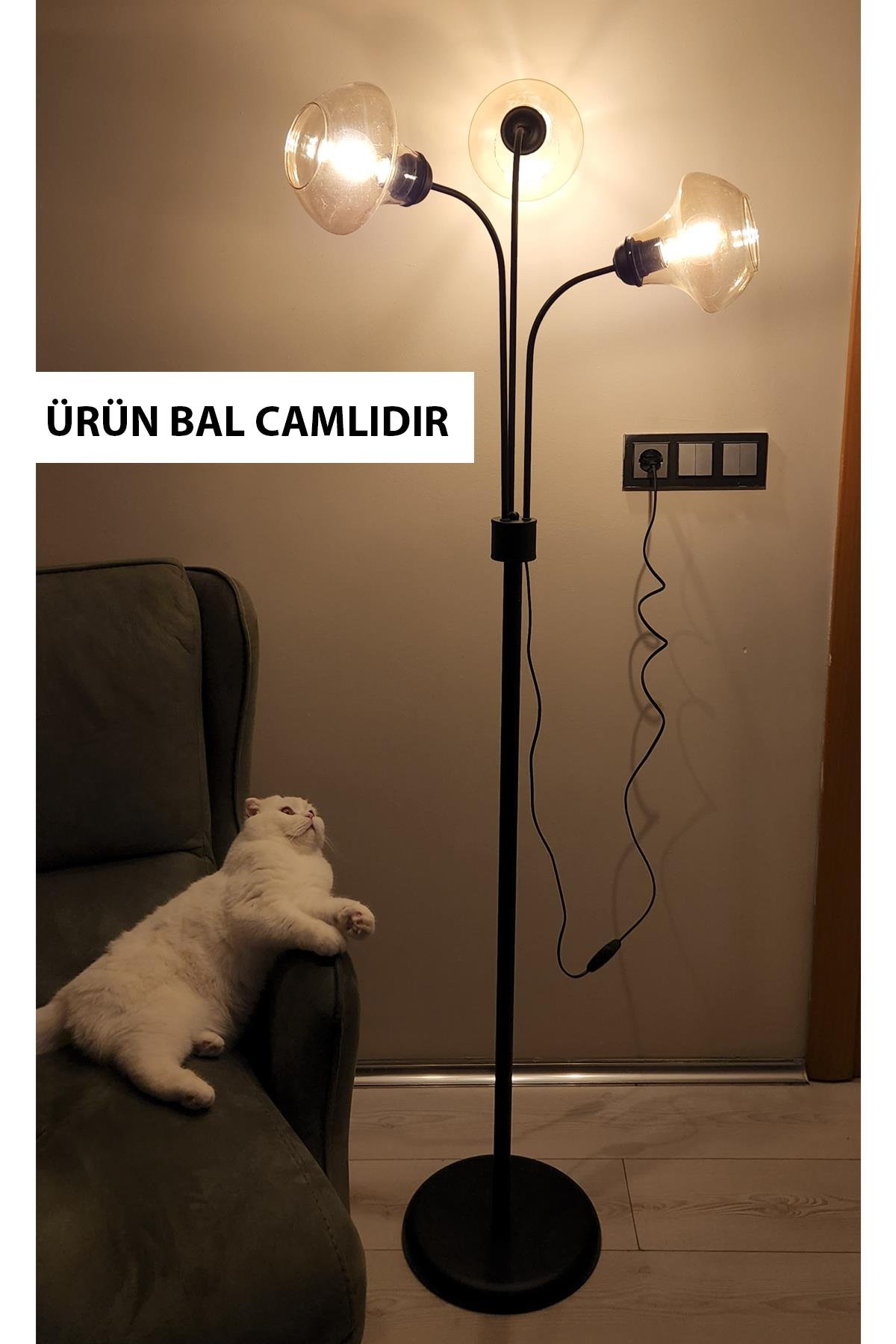 Zambak 3 Lü Siyah Tasarım Metal Ayaklı Lambader 2044B Oturma Odası-Salon Lambader