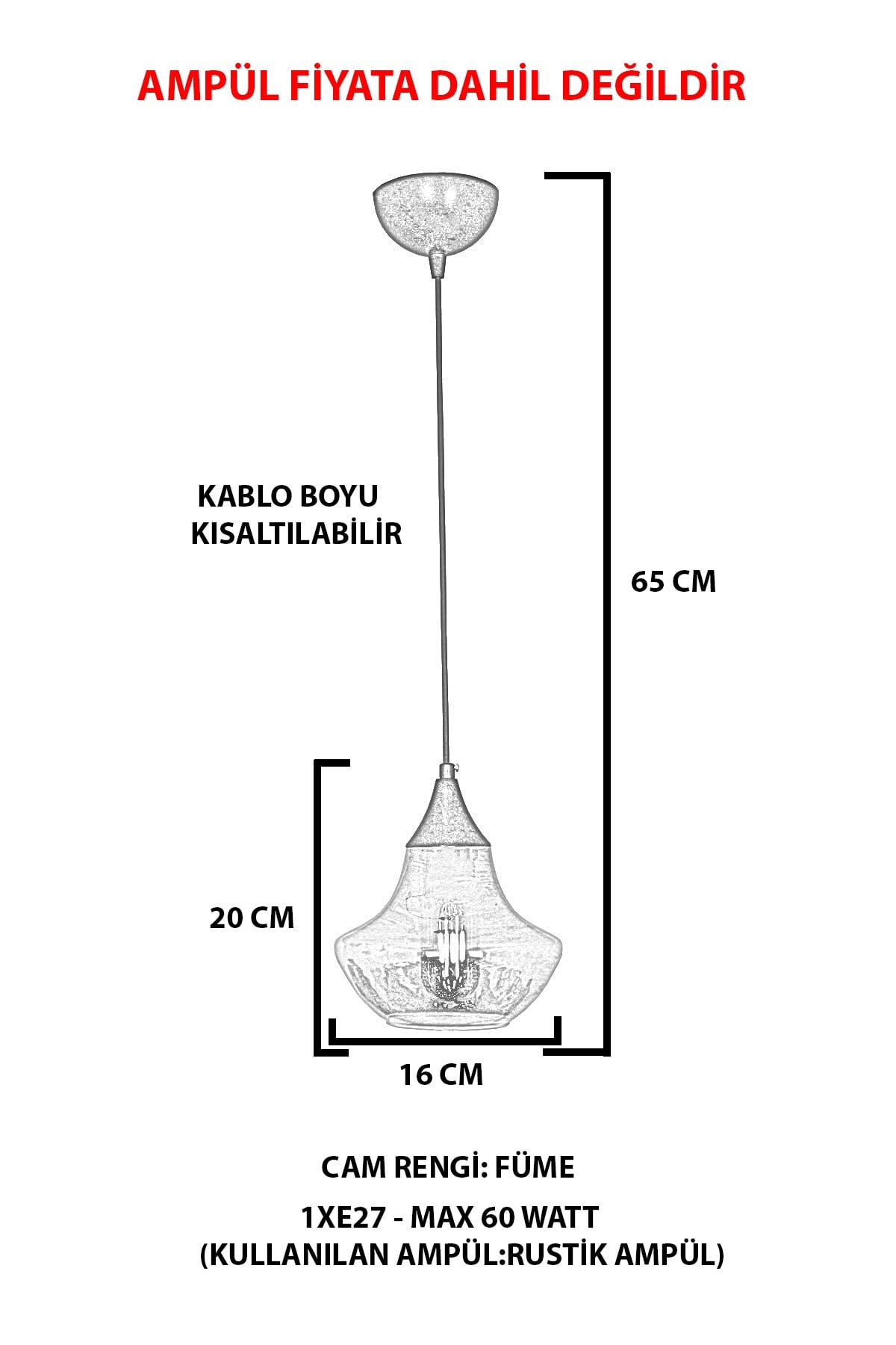Zeus Tekli Siyah Sarkıt Avize-2044-Füme 3134 01 0100 00 02