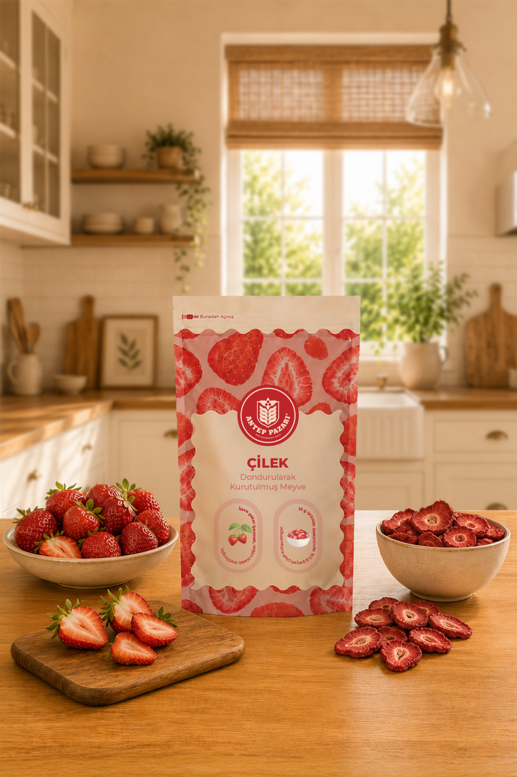  Çilek Kuru Meyve Cipsi - Dondurularak Kurutulmuş Freeze Dried Çıtır Çilek 