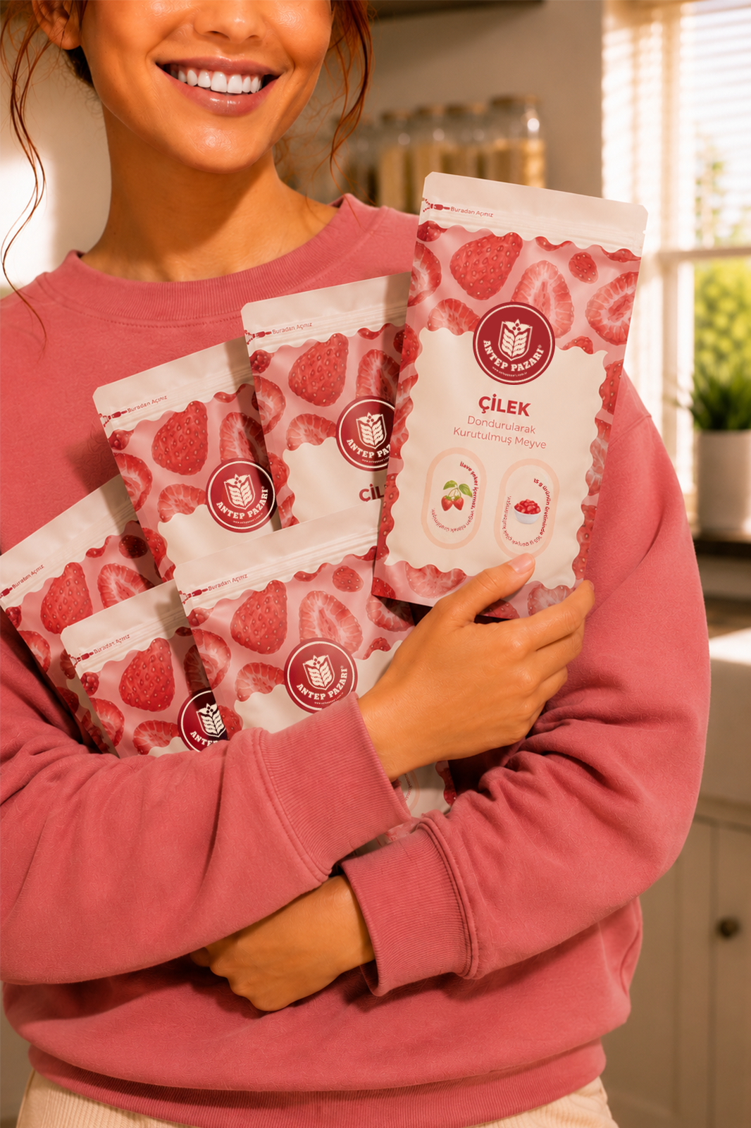  Çilek Kuru Meyve Cipsi - Dondurularak Kurutulmuş Freeze Dried Çıtır Çilek 