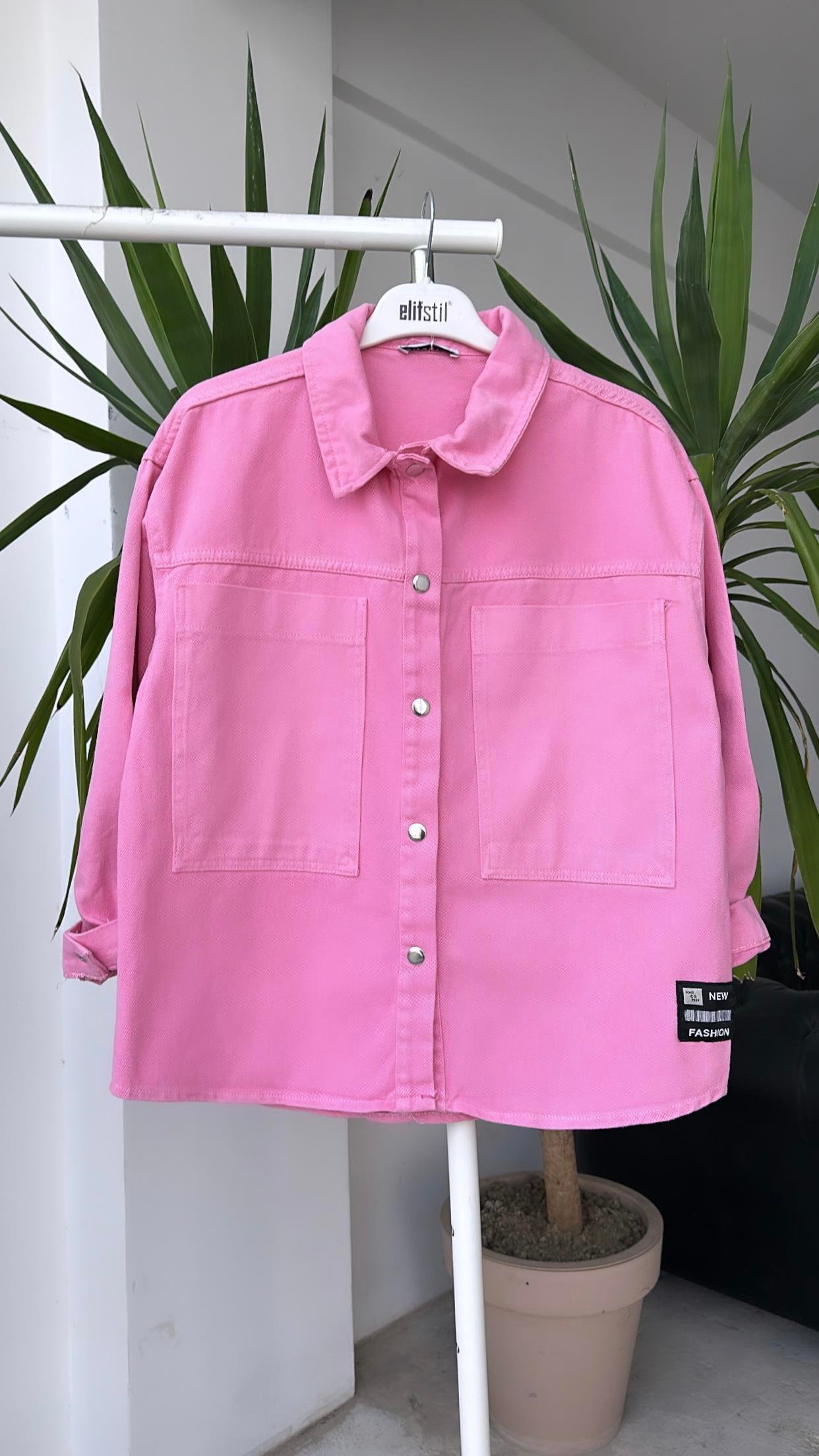  Gabardin Ceket Gömlek Pembe