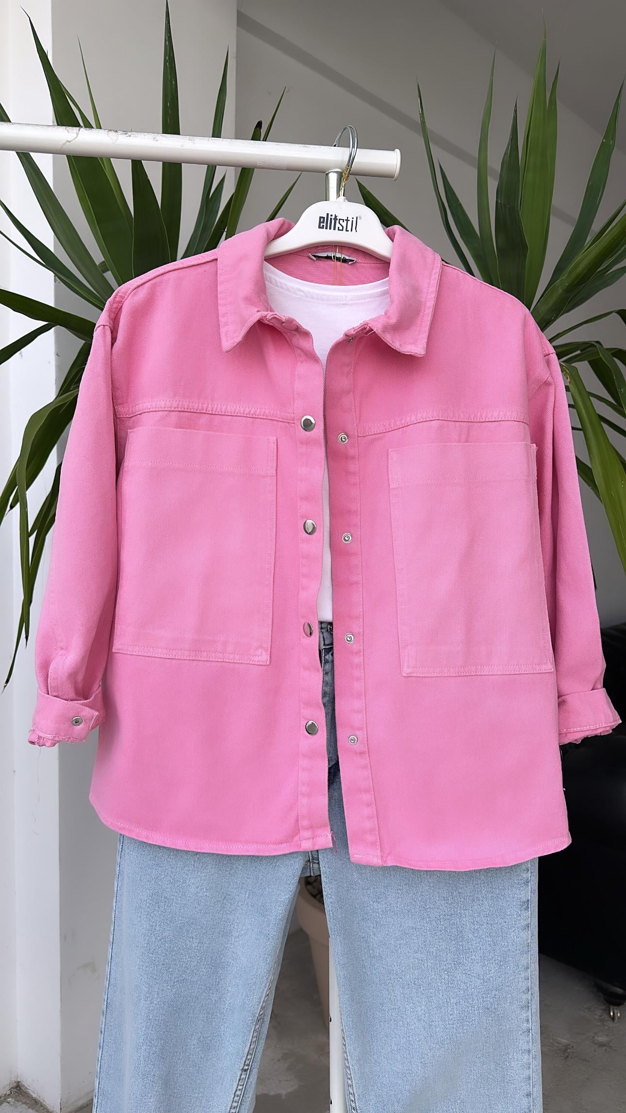  Gabardin Ceket Gömlek Pembe