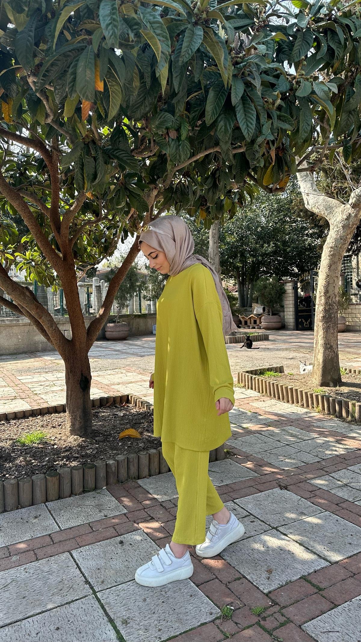  Gofre Tunik Takım Yağ Yeşili