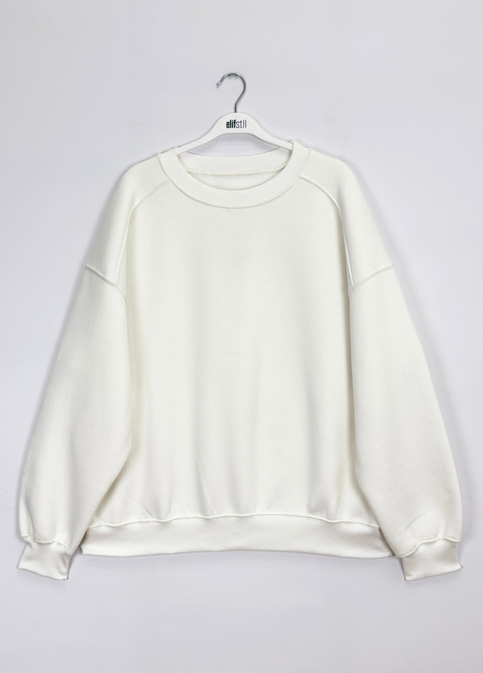 3 İplik Basıc Sweat Ekru