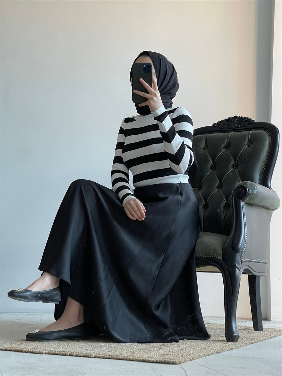 A Kesim Saten Etek Siyah
