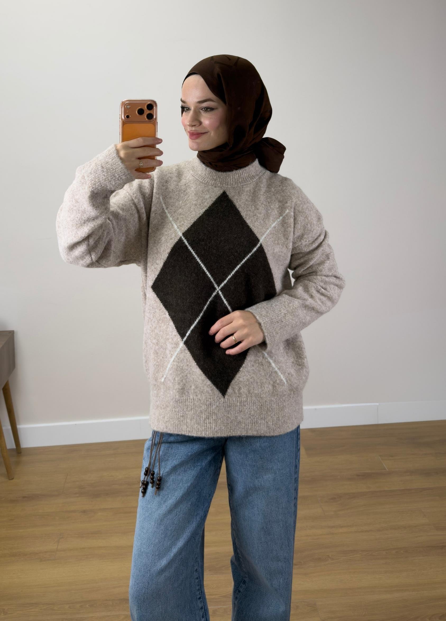 Almira Baklava Desen Kazak Bej 