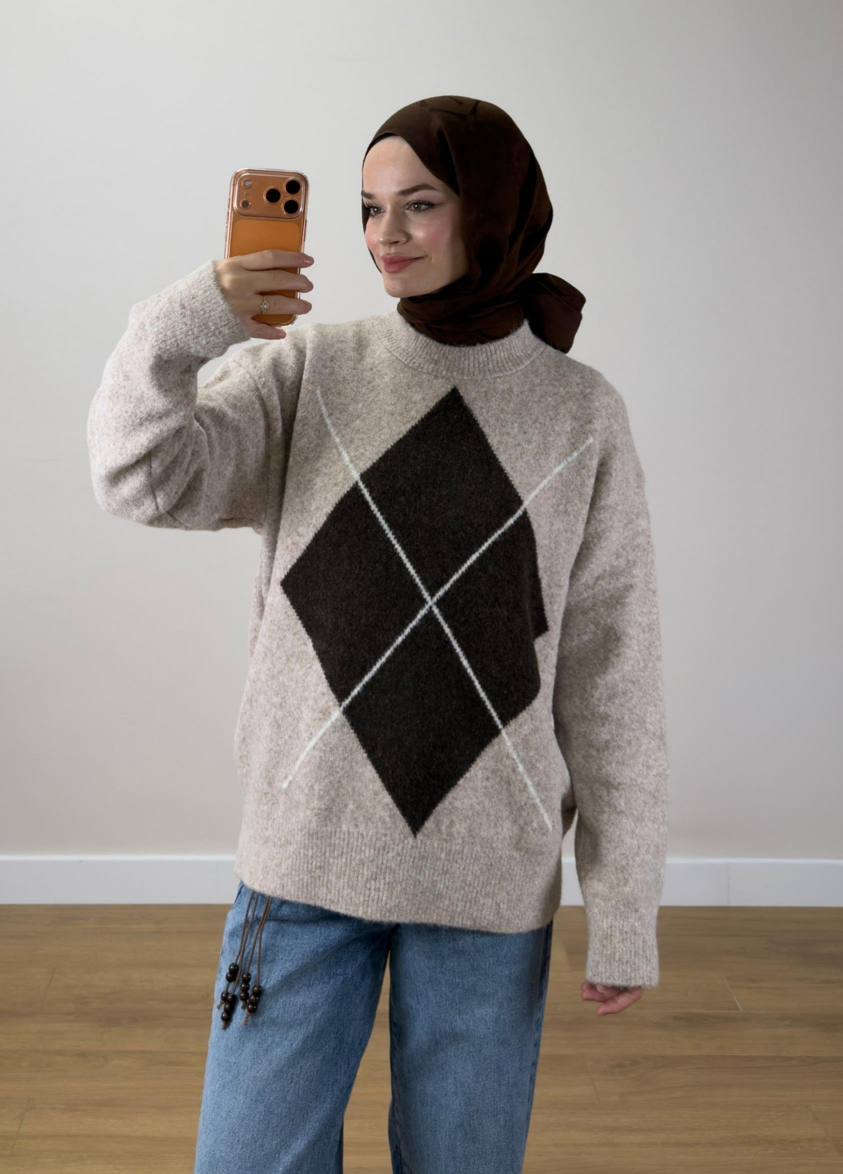 Almira Baklava Desen Kazak Bej 