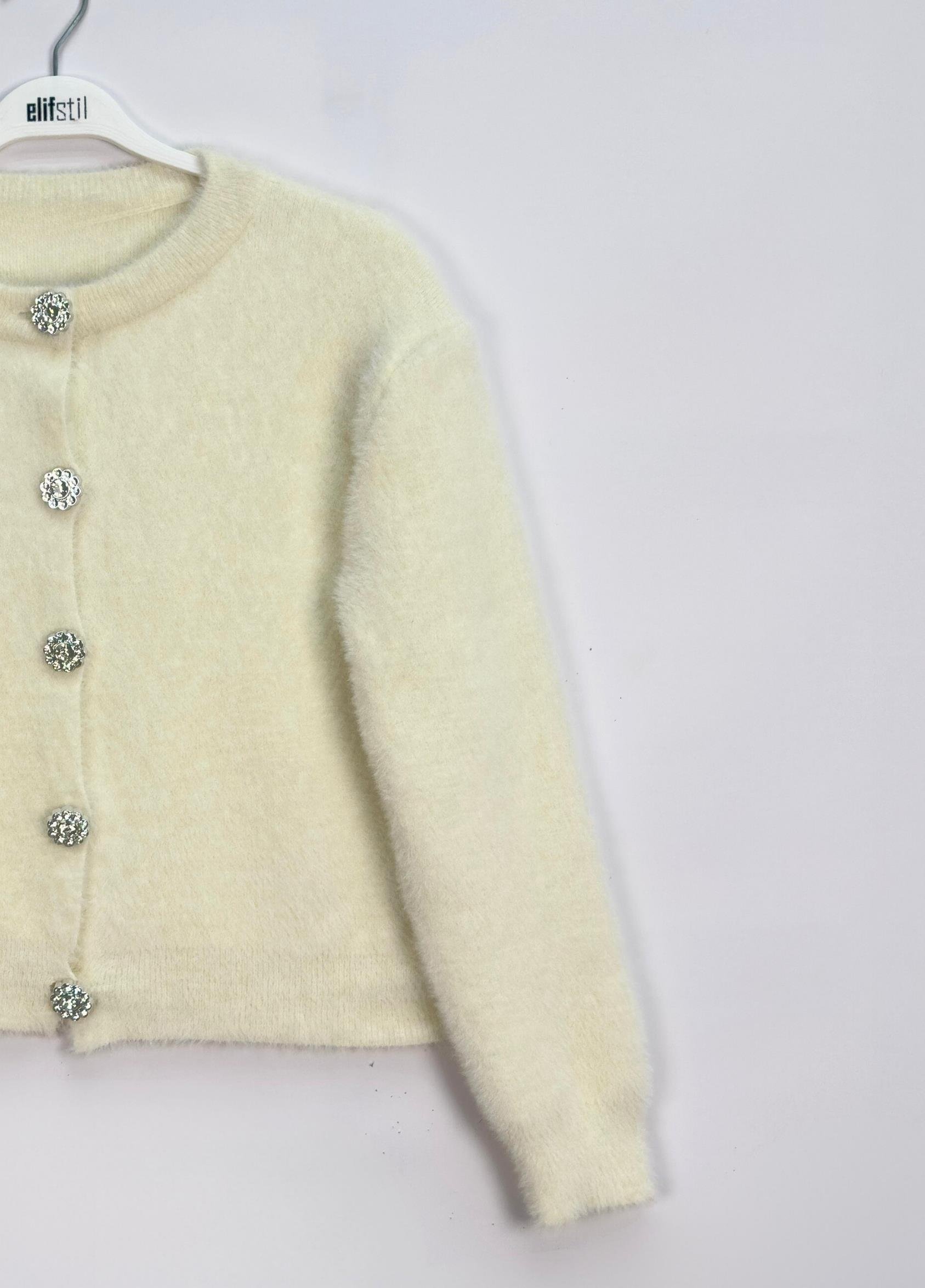 Aria Taşlı Sakallı Hırka Ekru