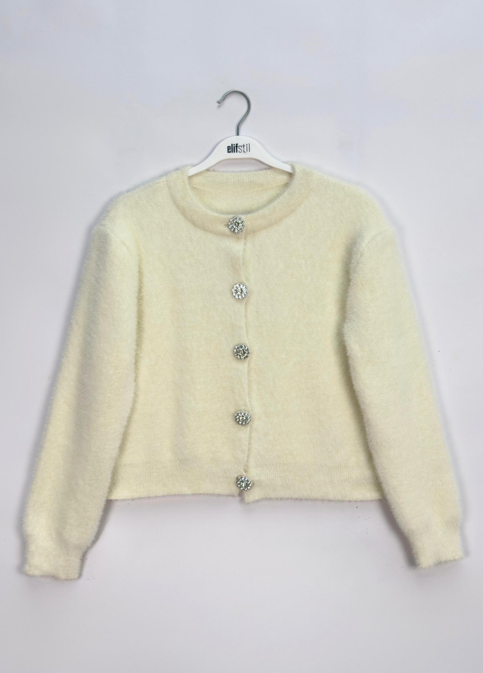 Aria Taşlı Sakallı Hırka Ekru