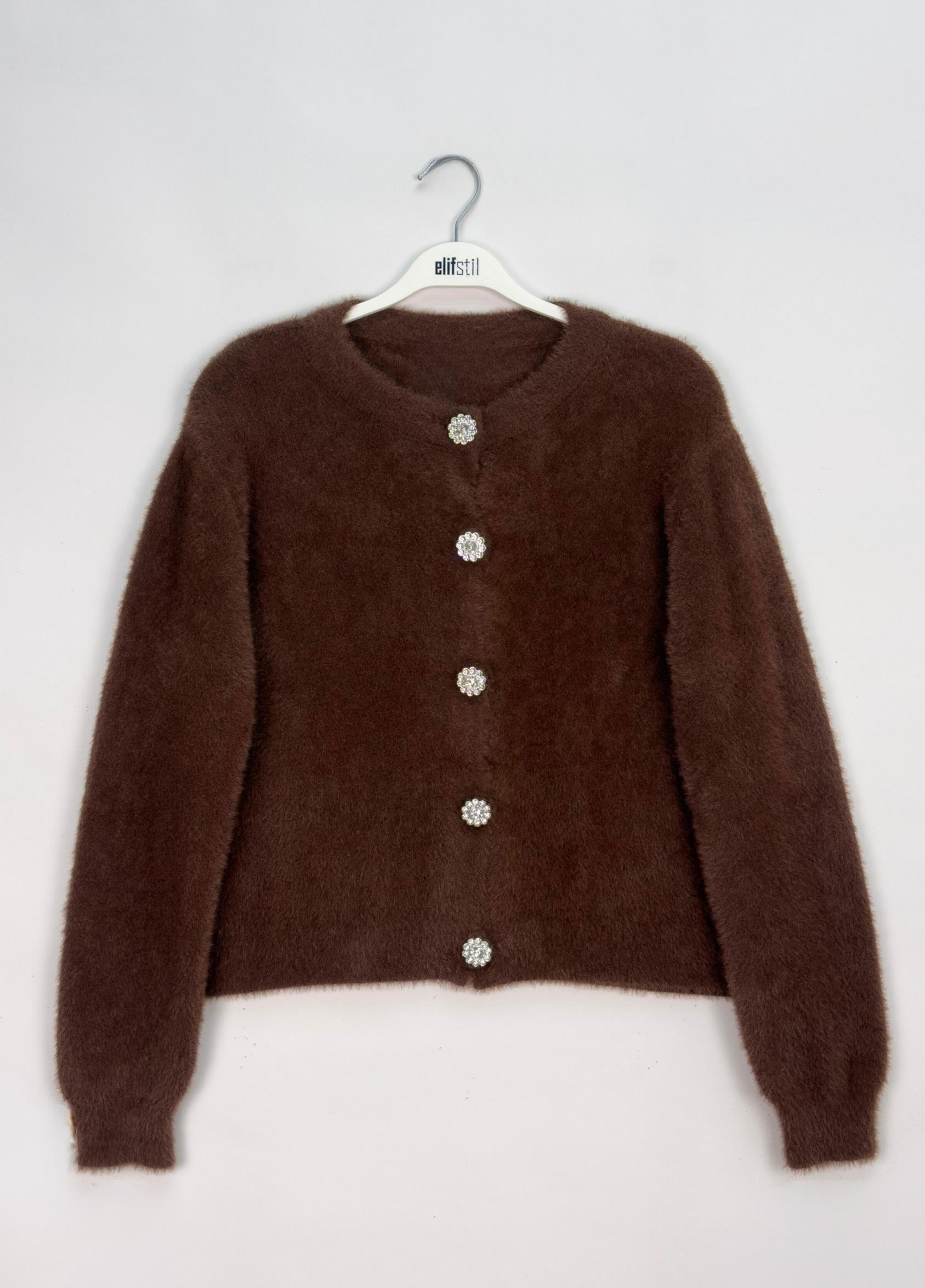 Aria Taşlı Sakallı Hırka Kahve