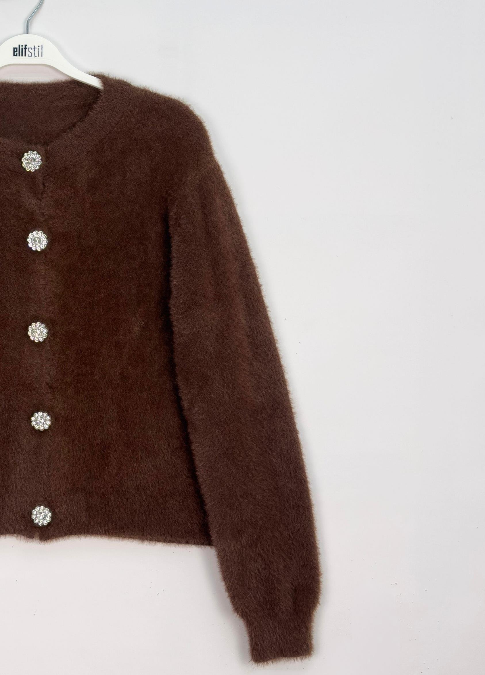 Aria Taşlı Sakallı Hırka Kahve