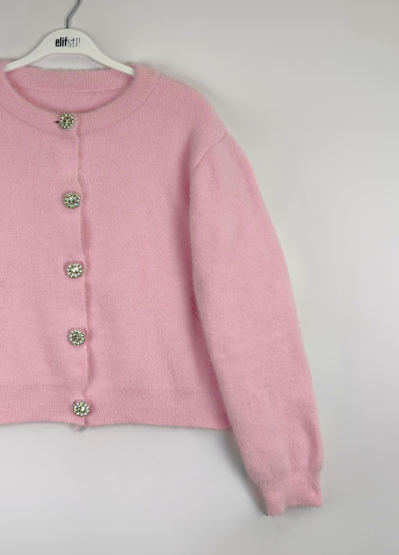 Aria Taşlı Sakallı Hırka Pembe 