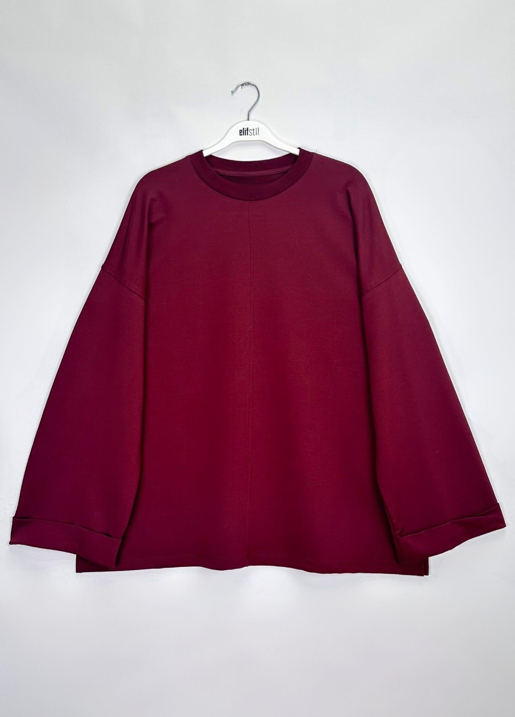 Arin Yırtmaçlı Sweat Bordo  
