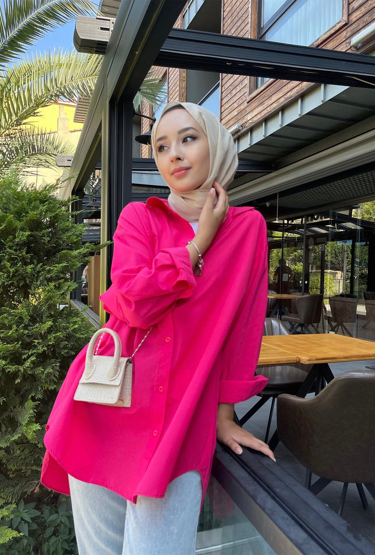 Arkası Uzun Basic Gömlek Pembe