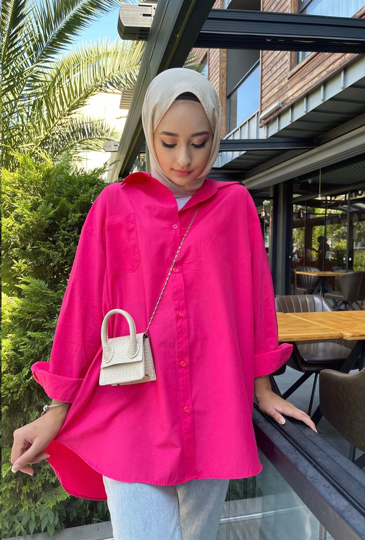 Arkası Uzun Basic Gömlek Pembe