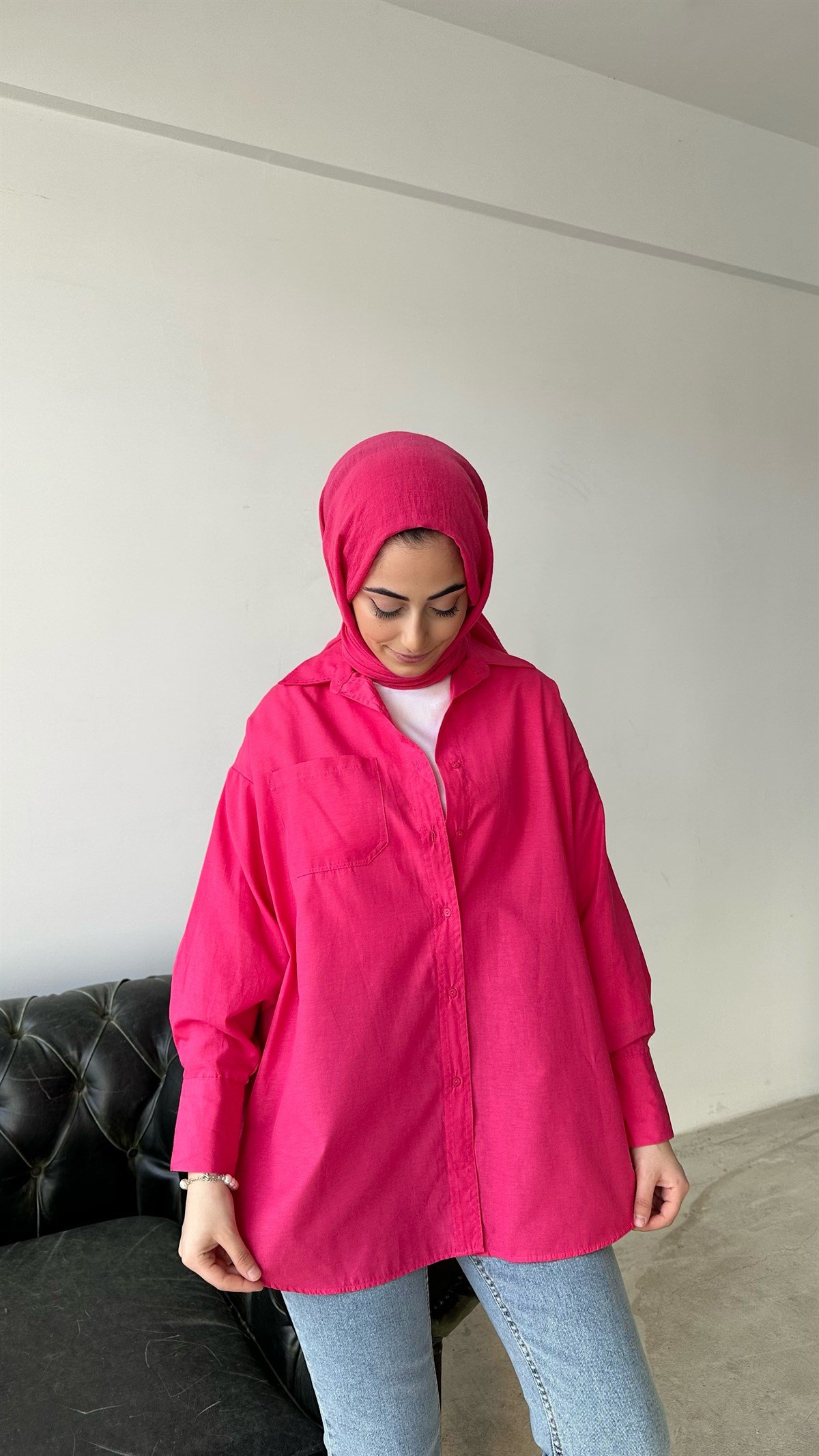 Arkası Uzun Basic Gömlek Pembe