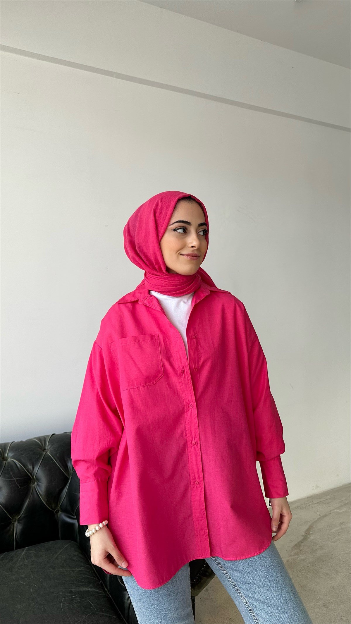 Arkası Uzun Basic Gömlek Pembe