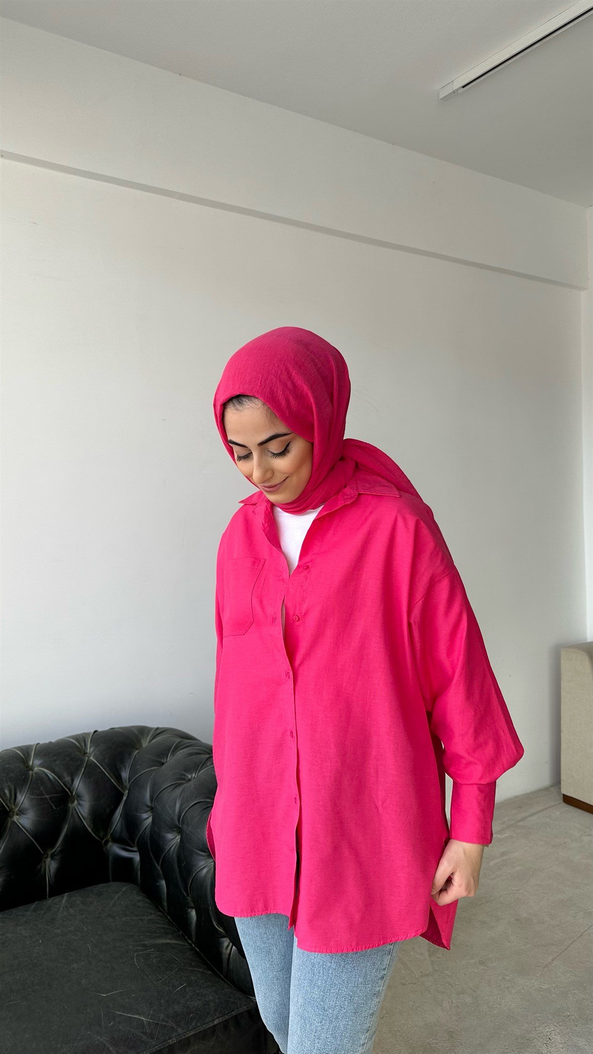 Arkası Uzun Basic Gömlek Pembe