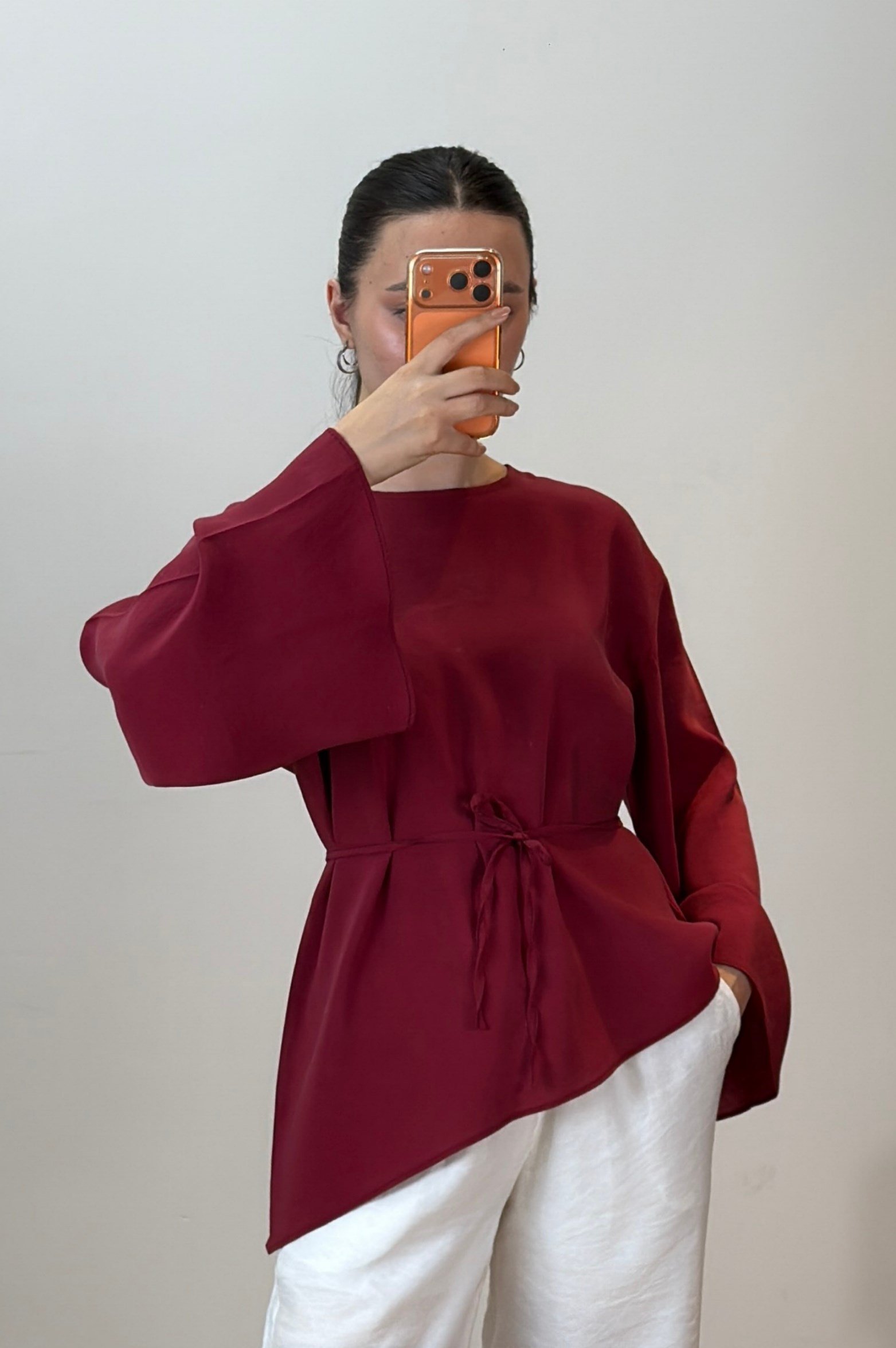 Asimetrik Tensel Bluz Bordo