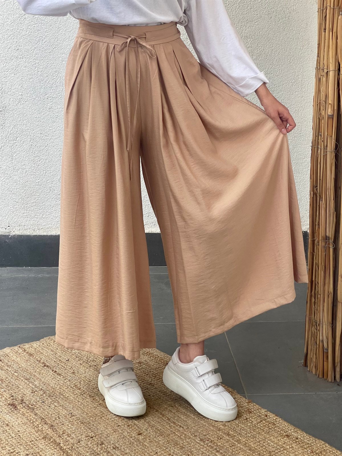 Ayrobin Keten Etek Pantolon Bej