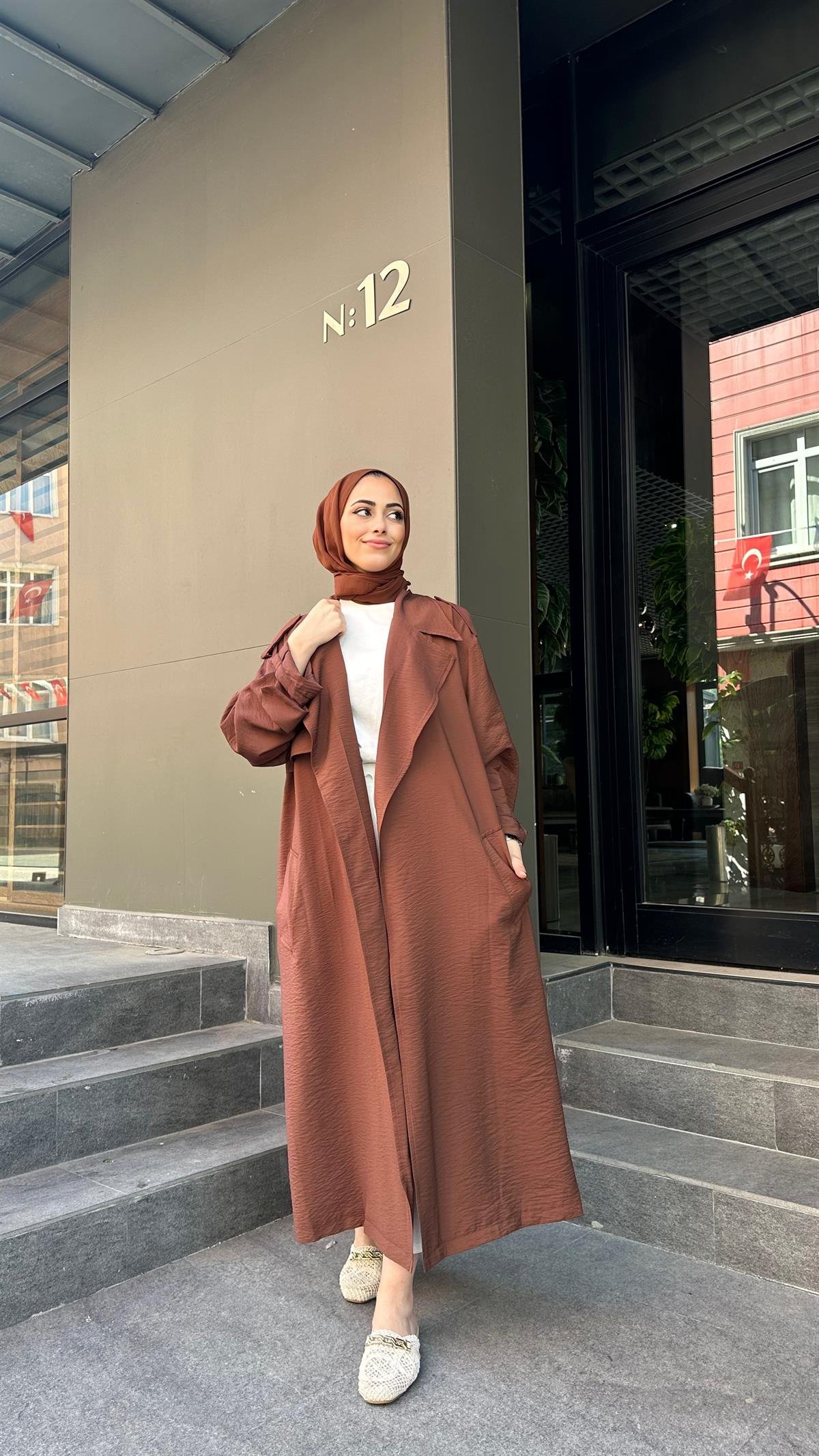 Ayrobin Kuşaklı Trenç Kahve 