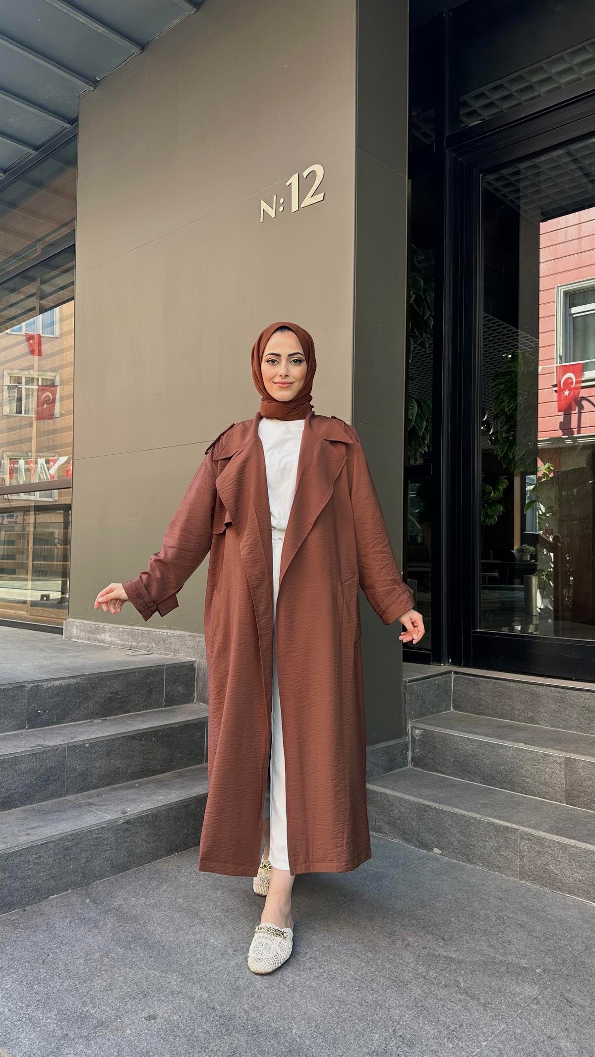 Ayrobin Kuşaklı Trenç Kahve 