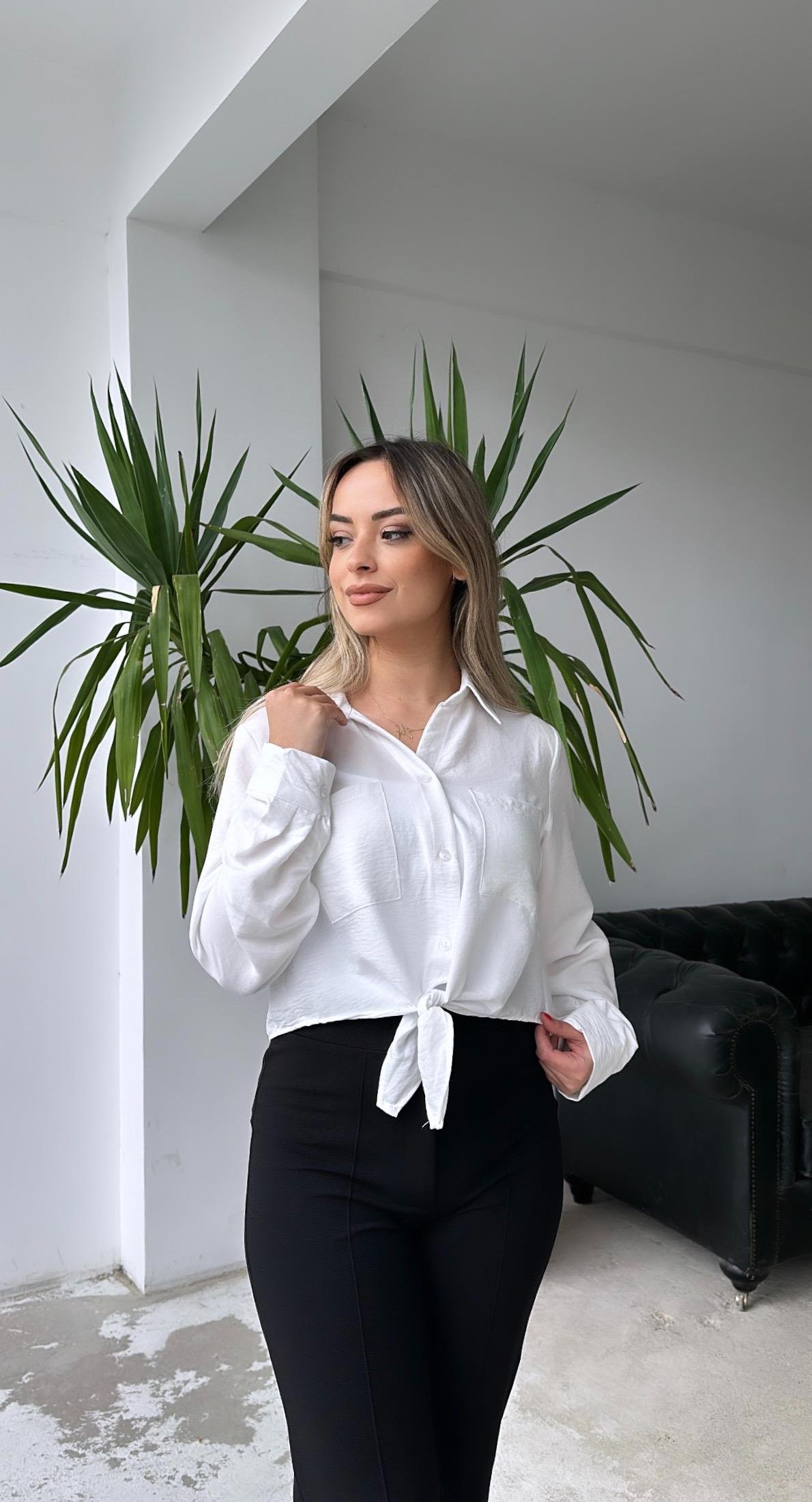Bağlamalı Kısa Gömlek Beyaz