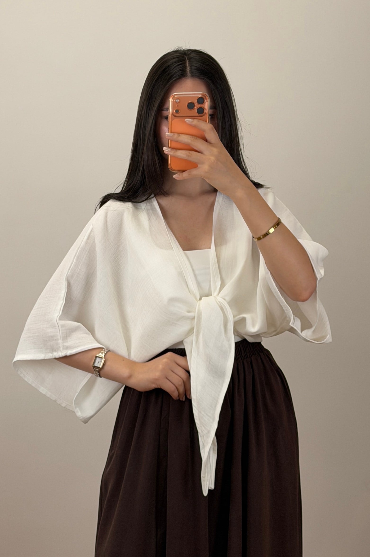 Bağlamalı Kısa Kimono Ekru
