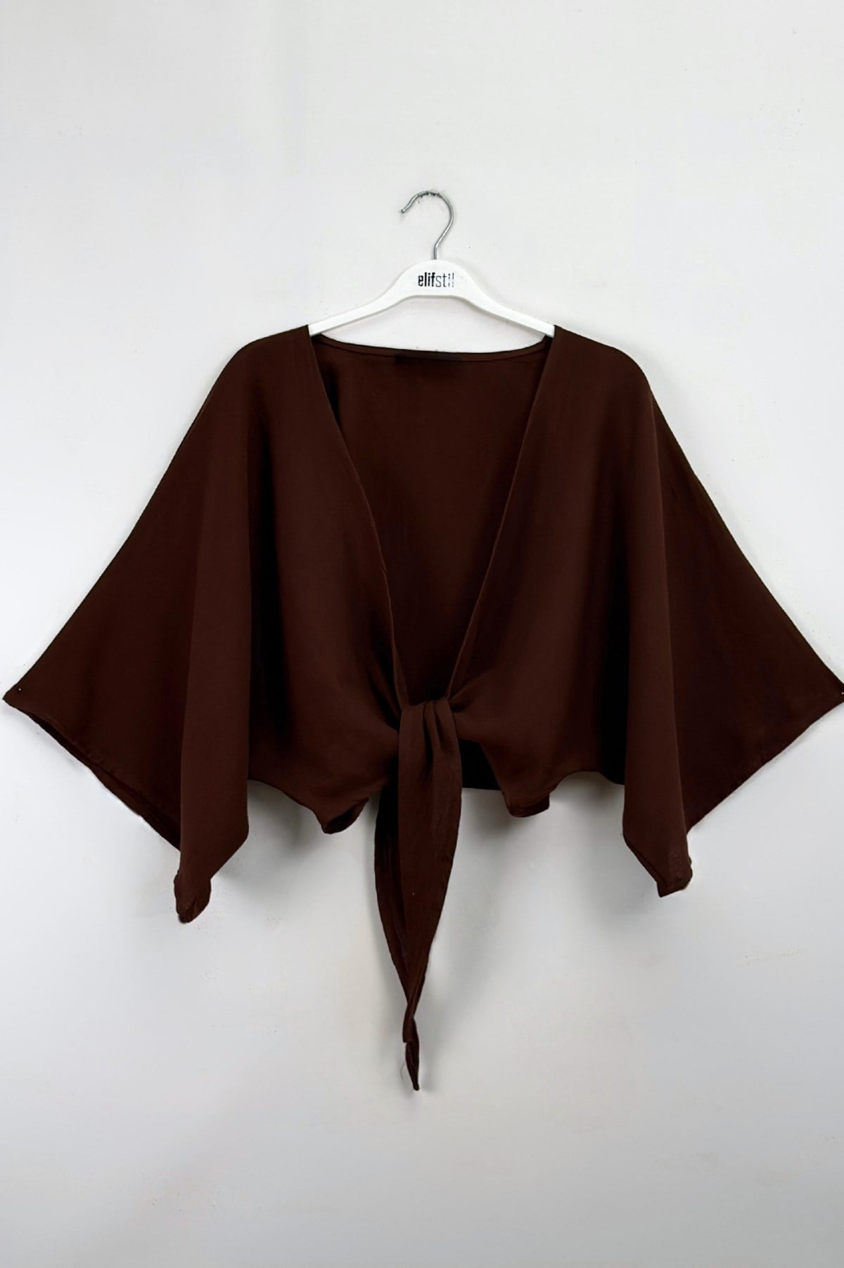 Bağlamalı Kısa Kimono Kahve