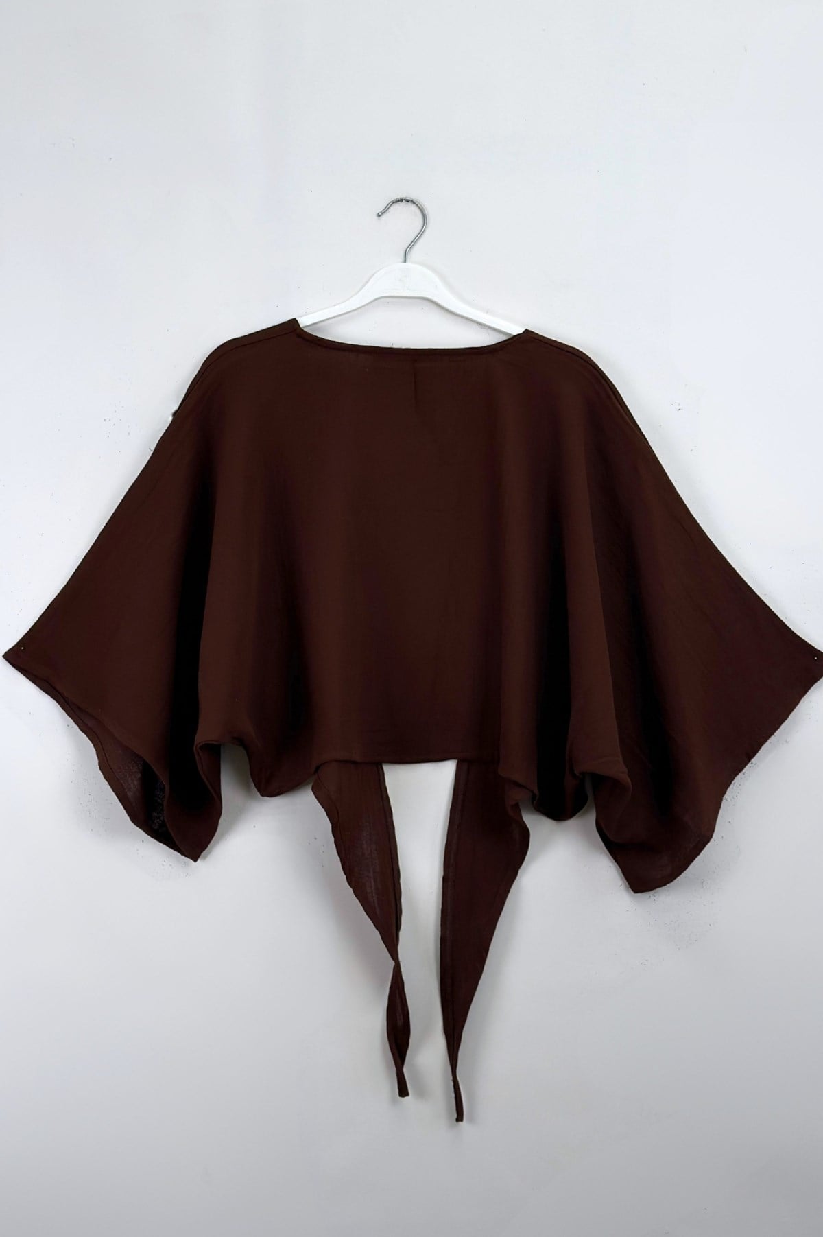 Bağlamalı Kısa Kimono Kahve