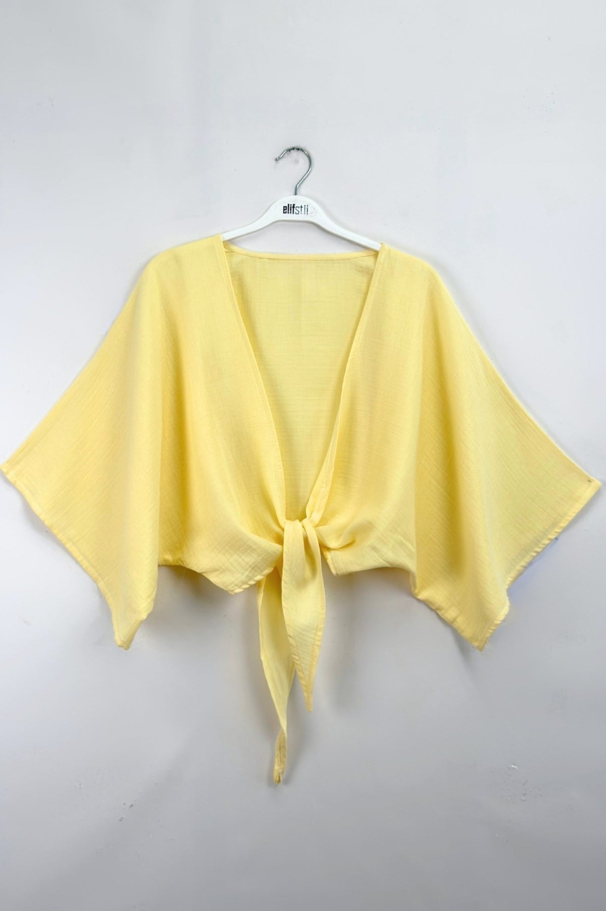 Bağlamalı Kısa Kimono Sarı 