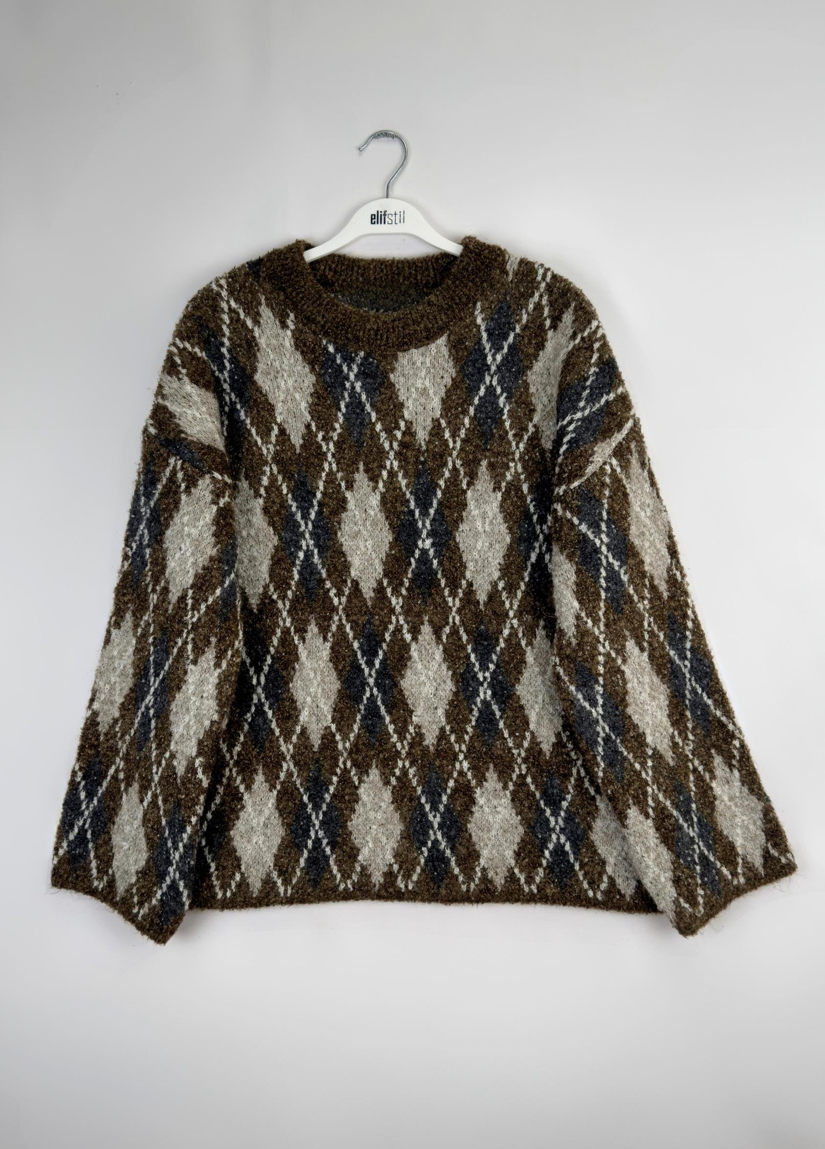 Baklava Desen Buklet Kazak Kahve 