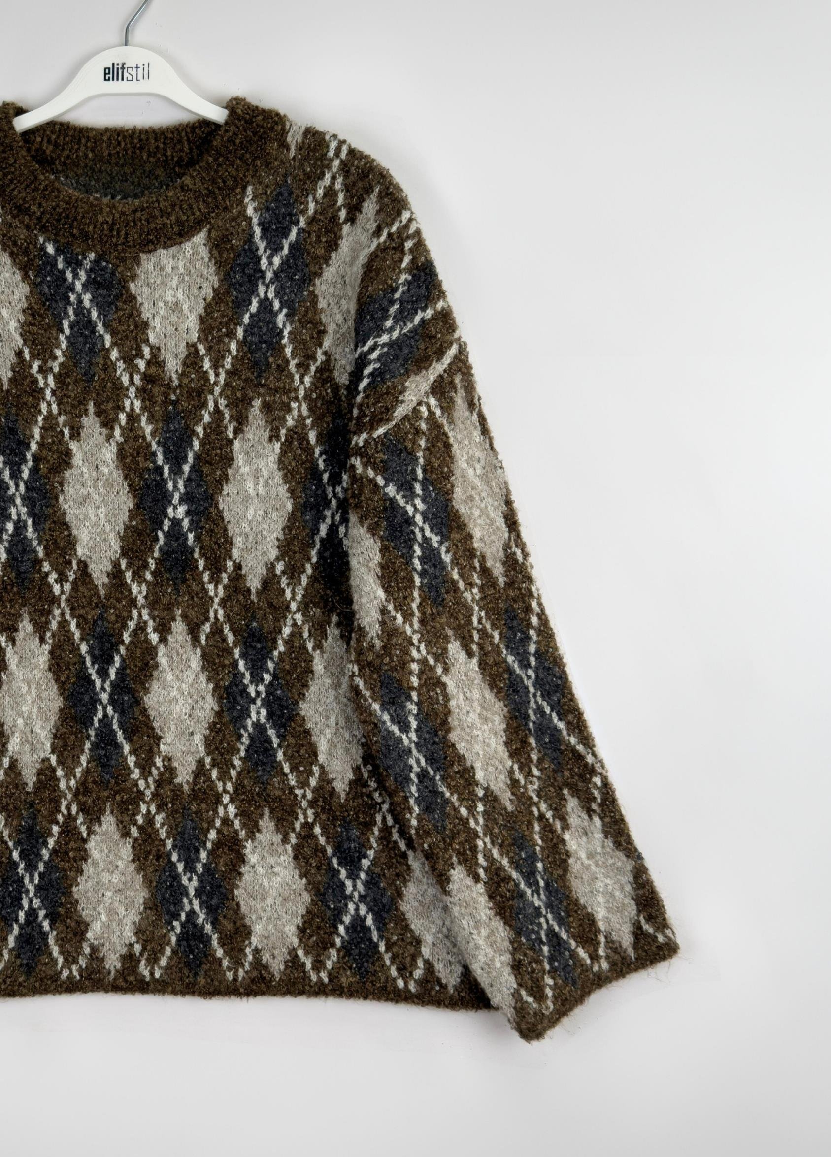 Baklava Desen Buklet Kazak Kahve 