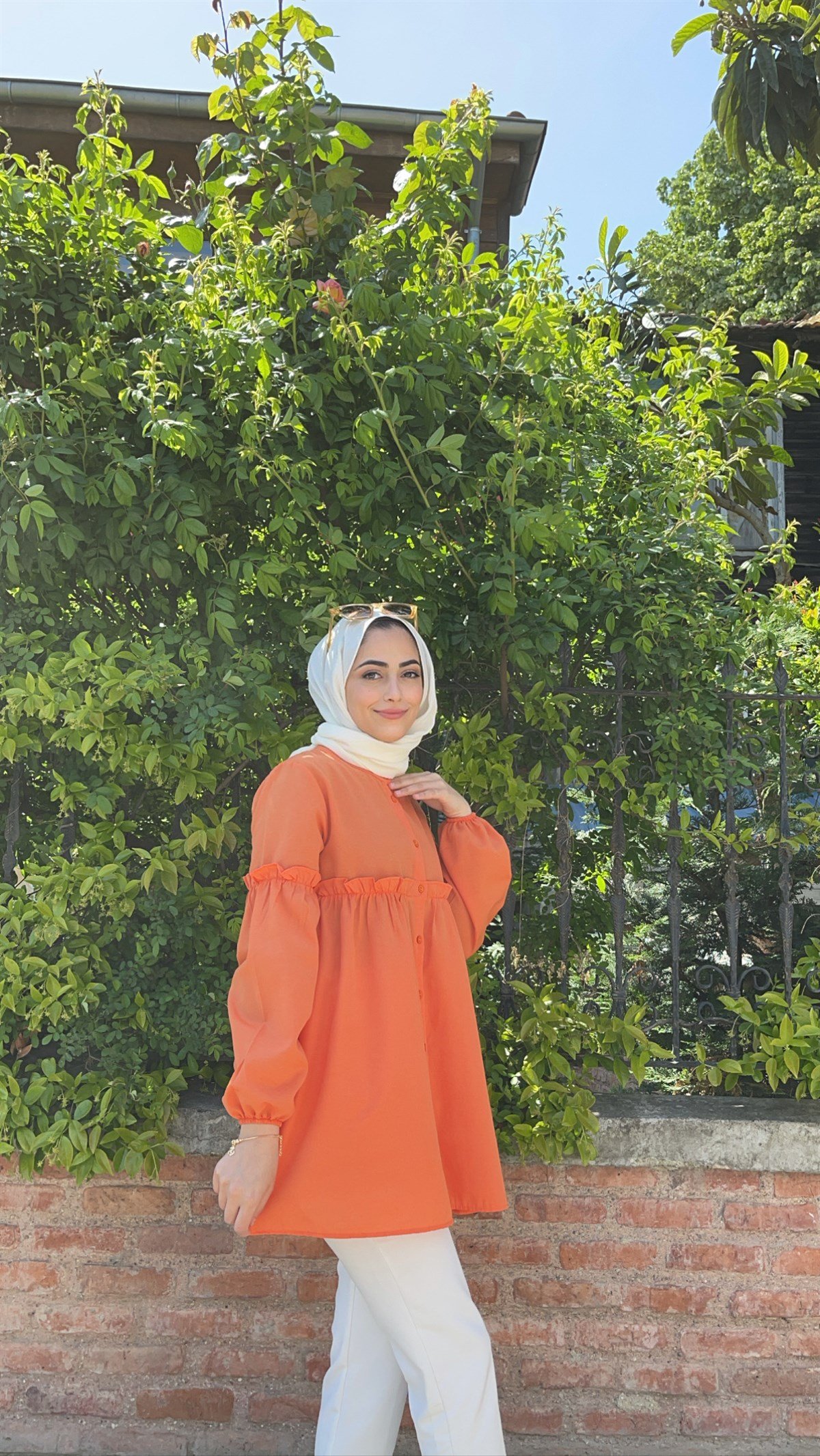 Bileği Lastikli Gömlek Turuncu