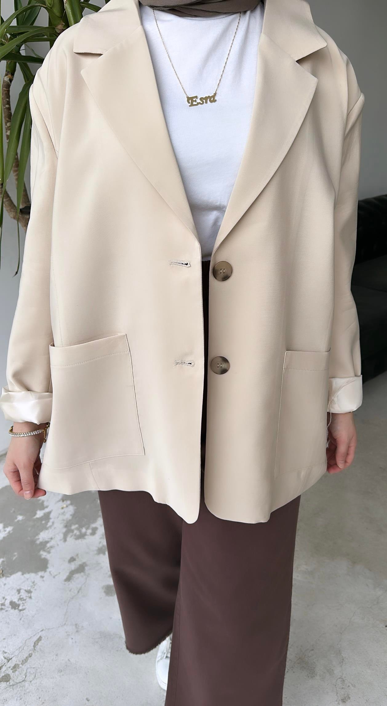 Cepli Blazer Ceket Bej