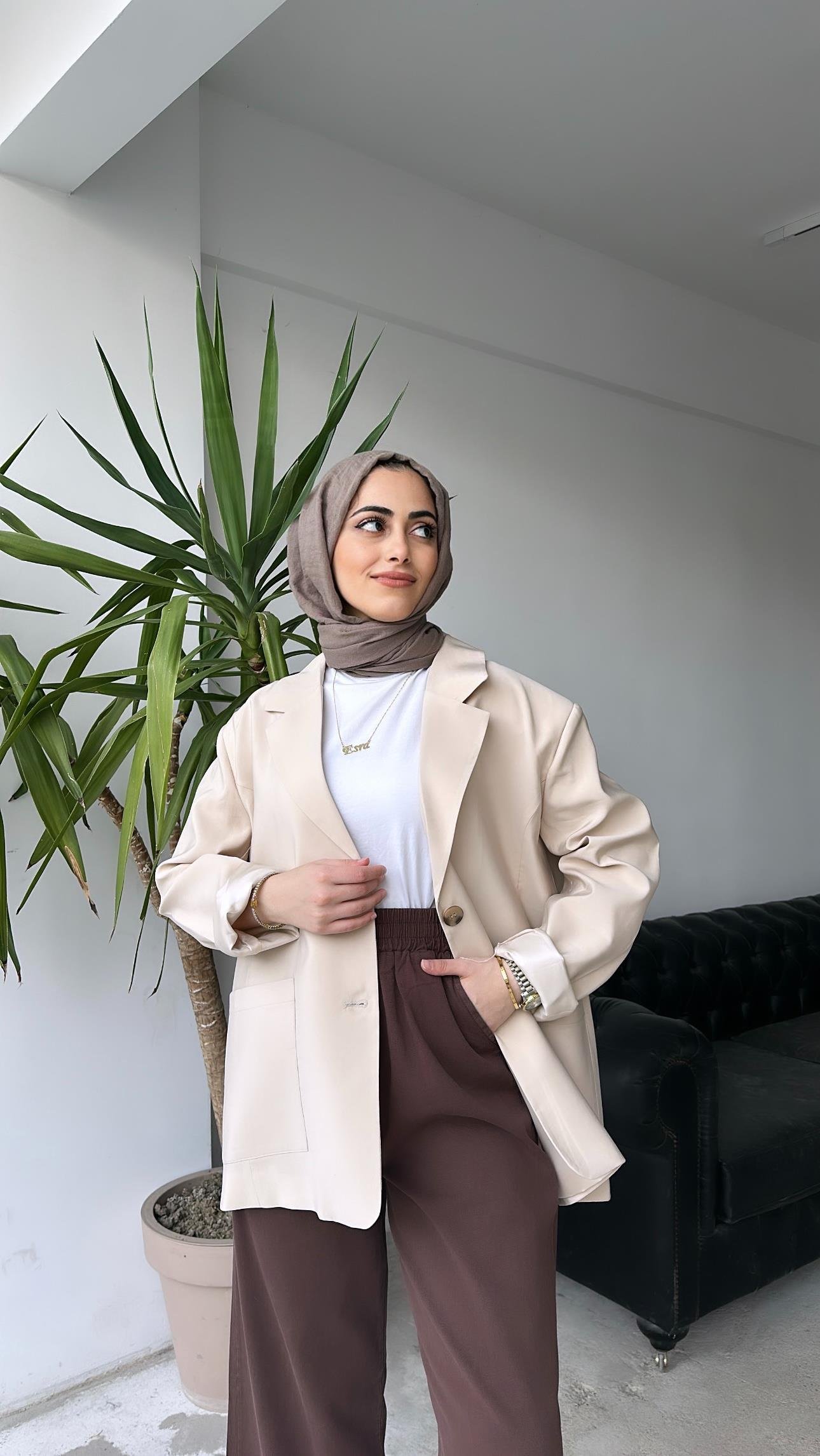 Cepli Blazer Ceket Bej