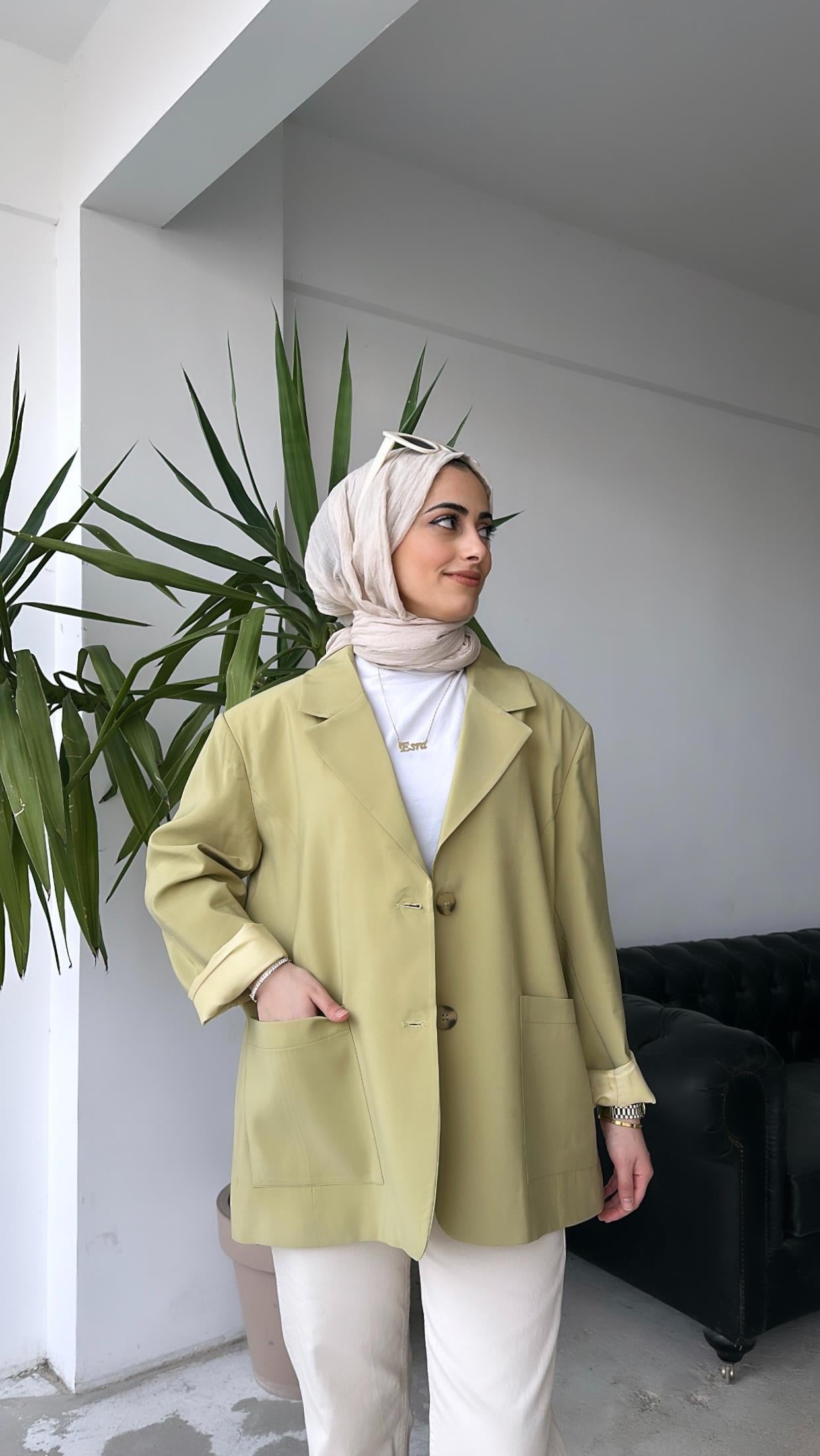 Cepli Blazer Ceket Yağ Yeşili