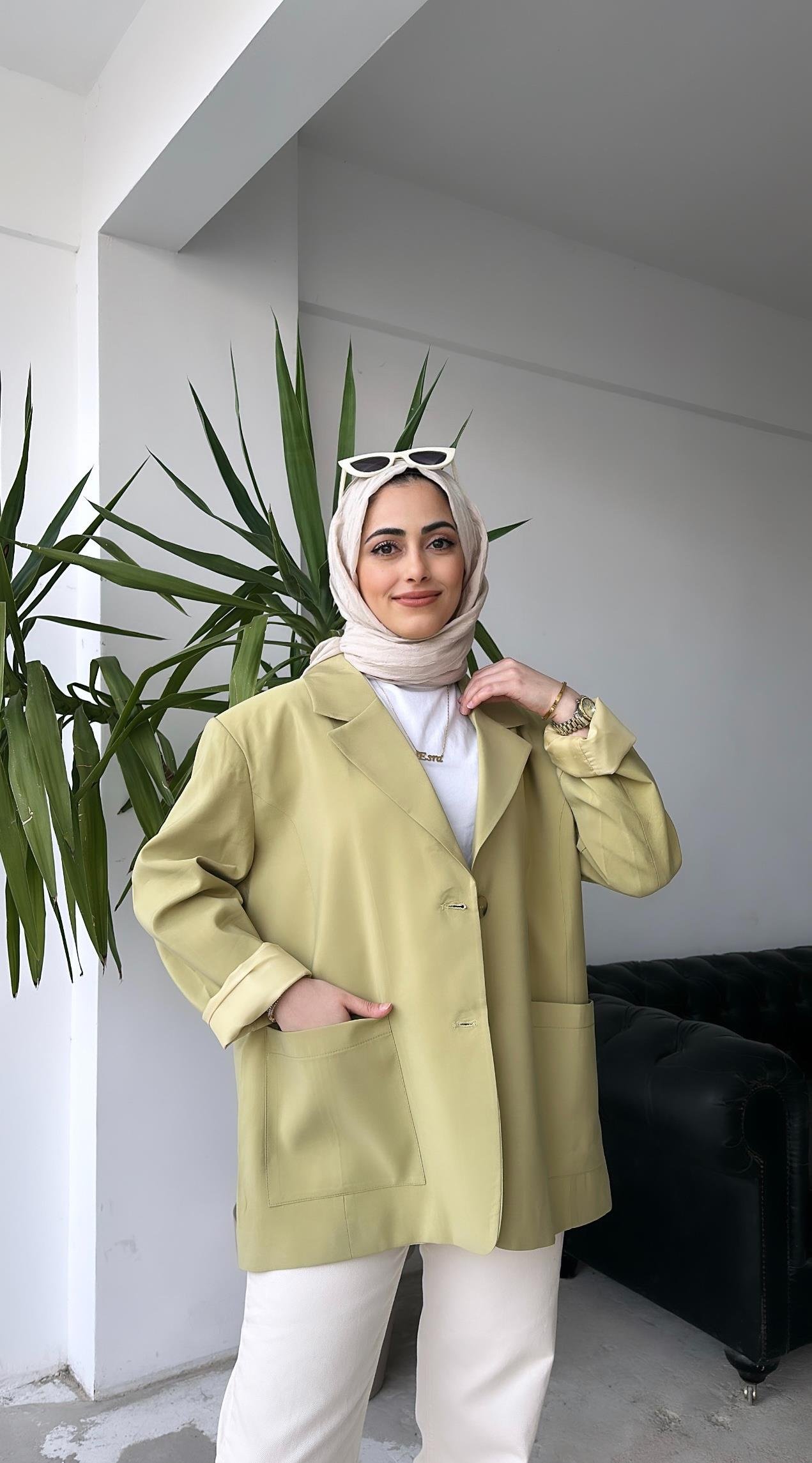 Cepli Blazer Ceket Yağ Yeşili