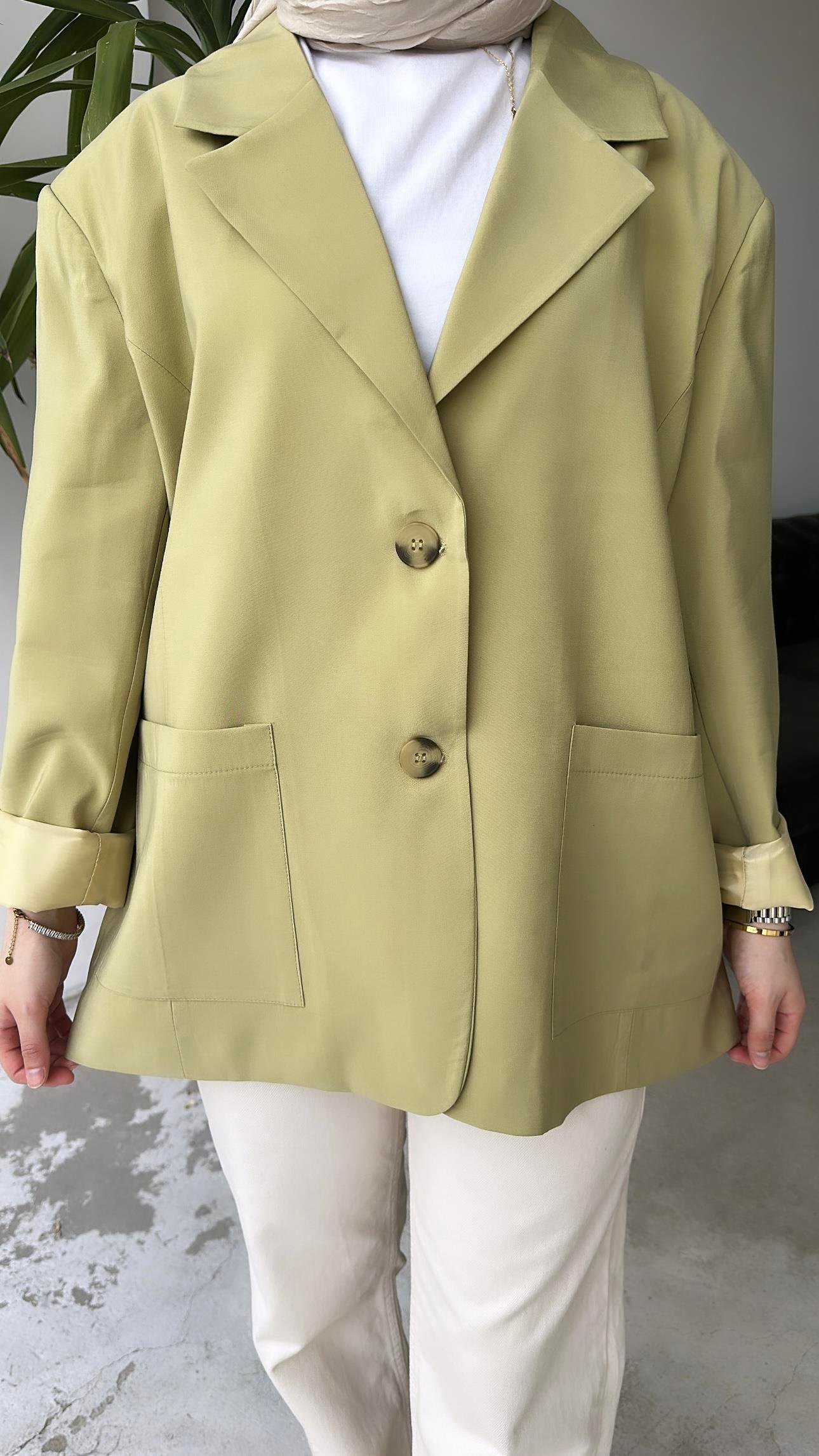 Cepli Blazer Ceket Yağ Yeşili