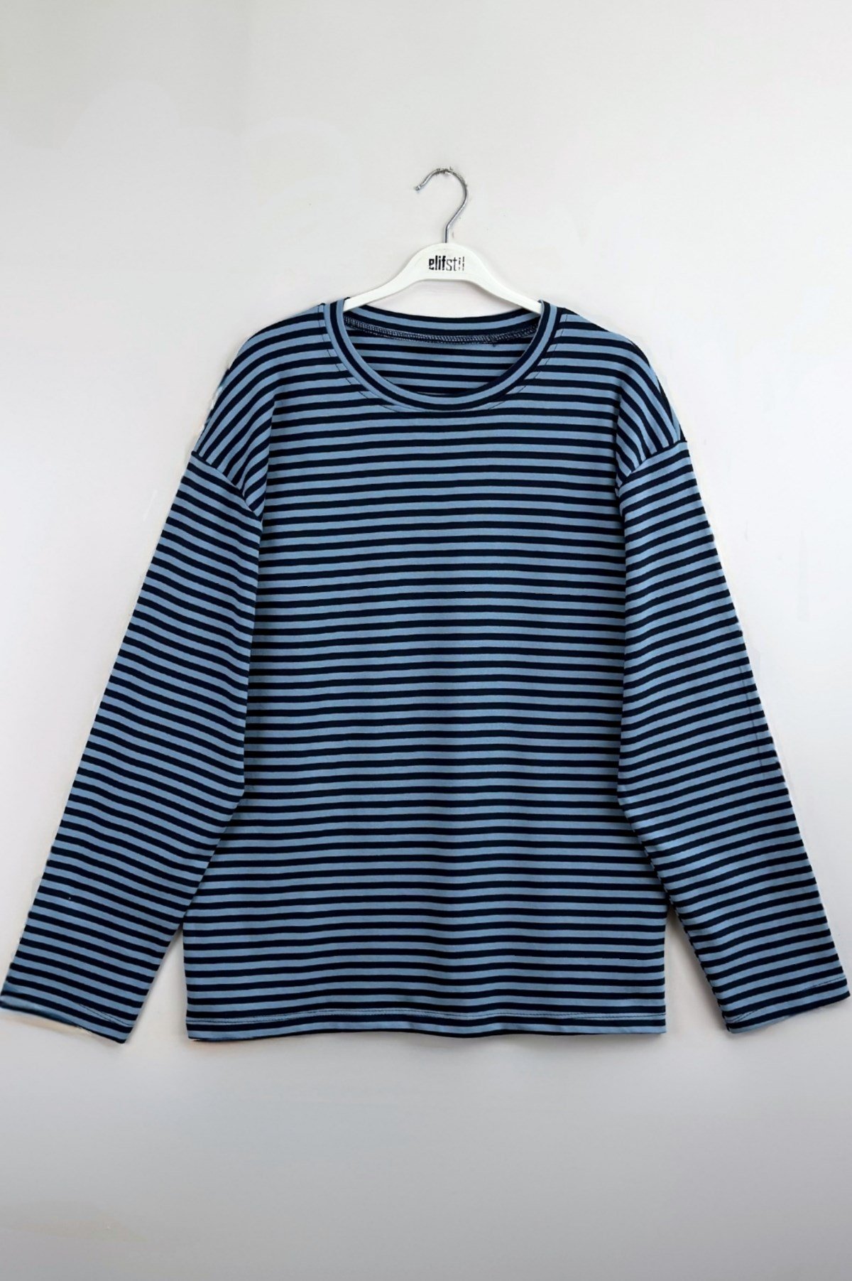 Çizgili Basıc Bluz İndigo 