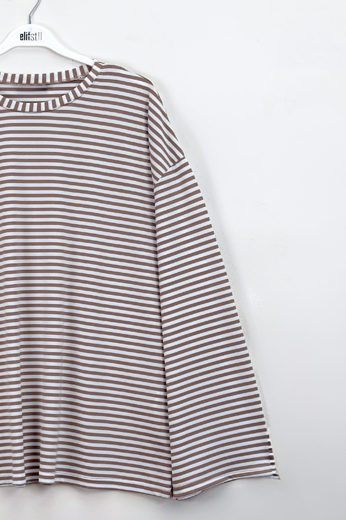 Çizgili Basic Sweat Bej