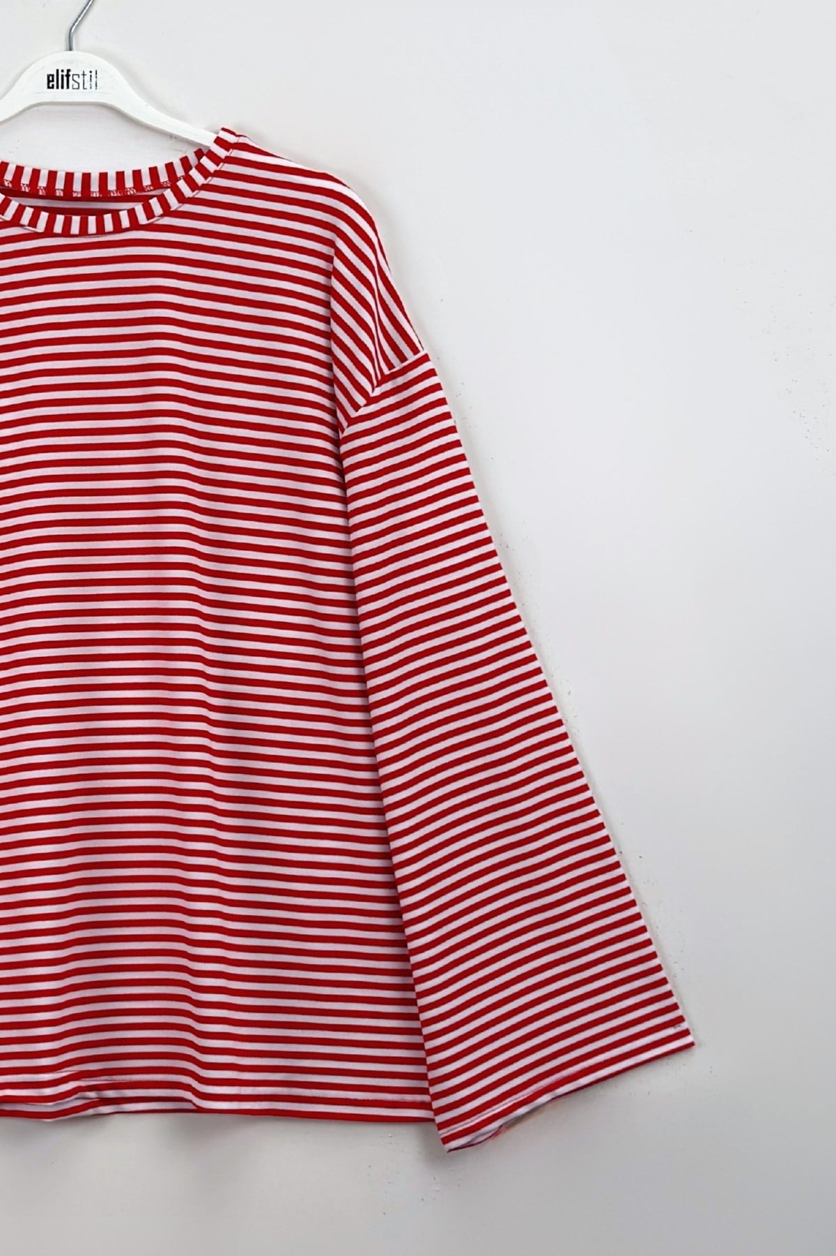 Çizgili Basic Sweat Kırmızı
