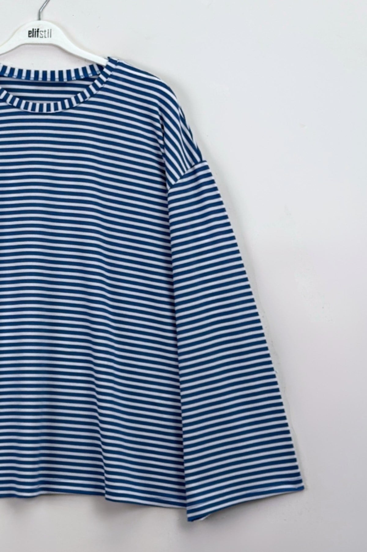 Çizgili Basic Sweat Mavi
