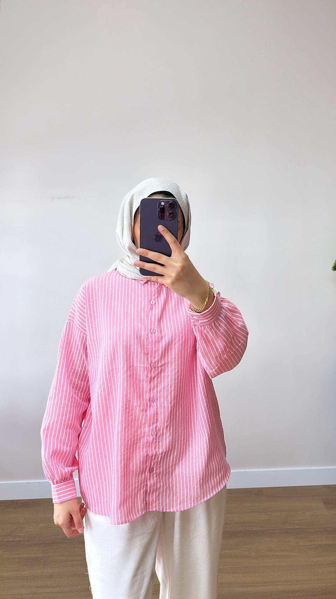 Çizgili Gömlek Pembe 