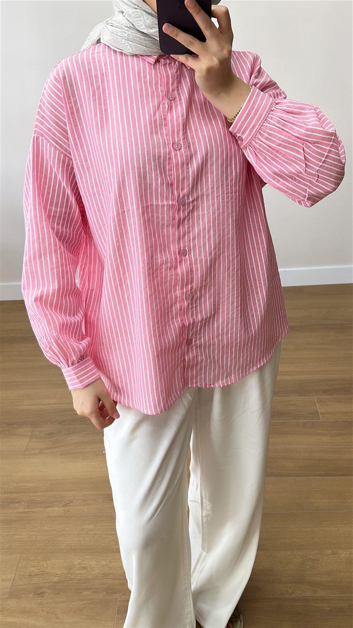 Çizgili Gömlek Pembe 