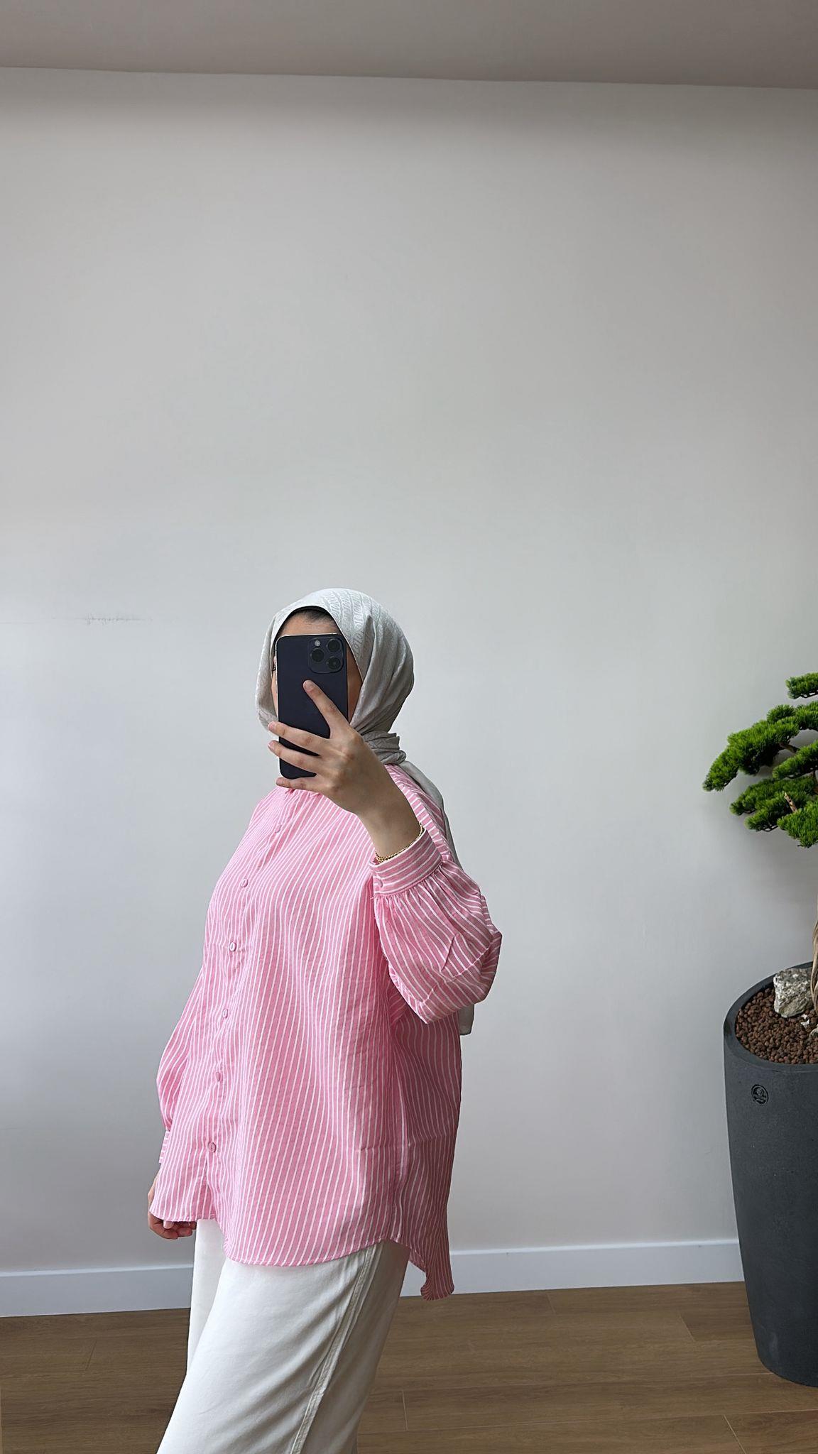 Çizgili Gömlek Pembe 