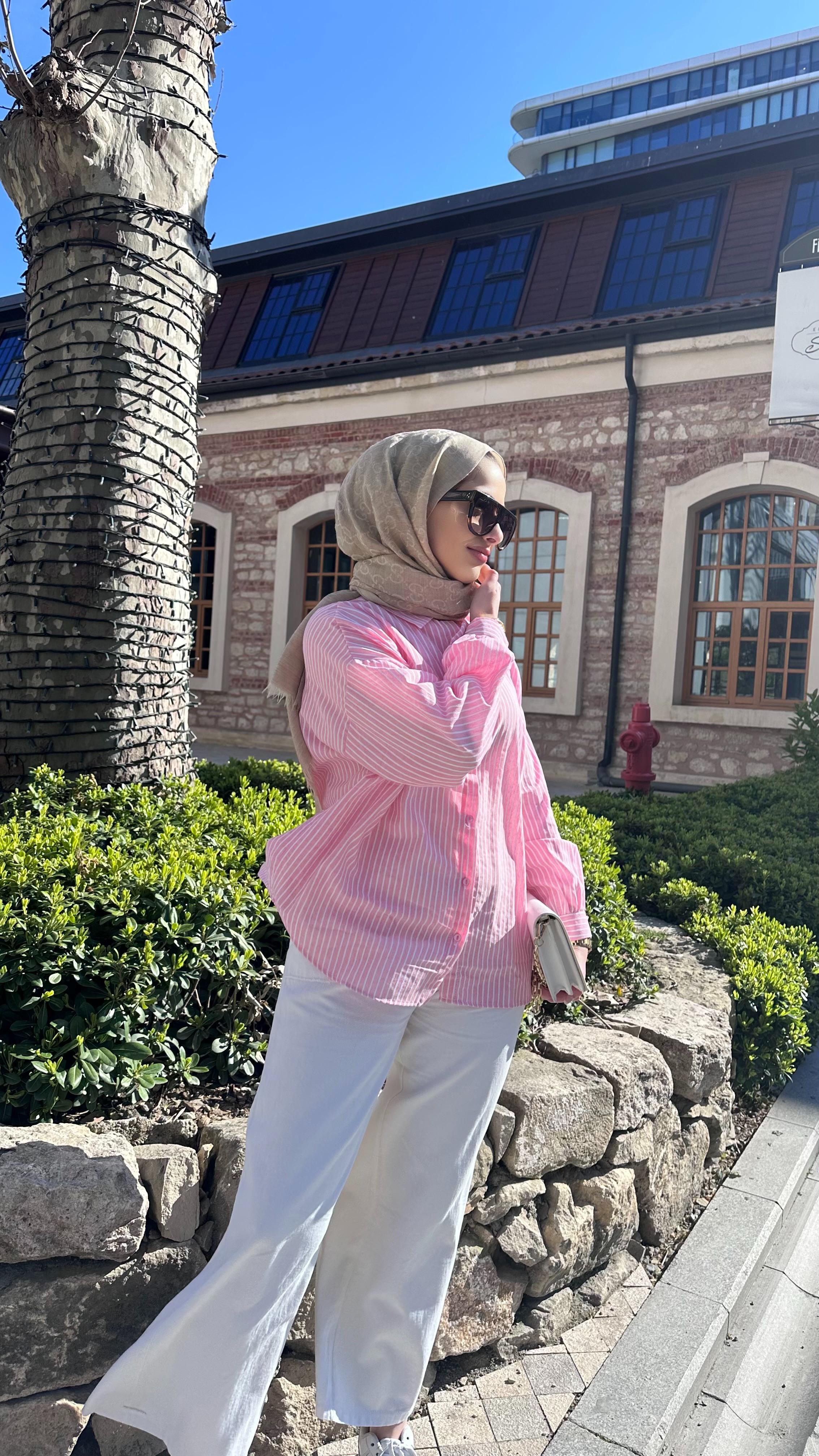 Çizgili Gömlek Pembe 