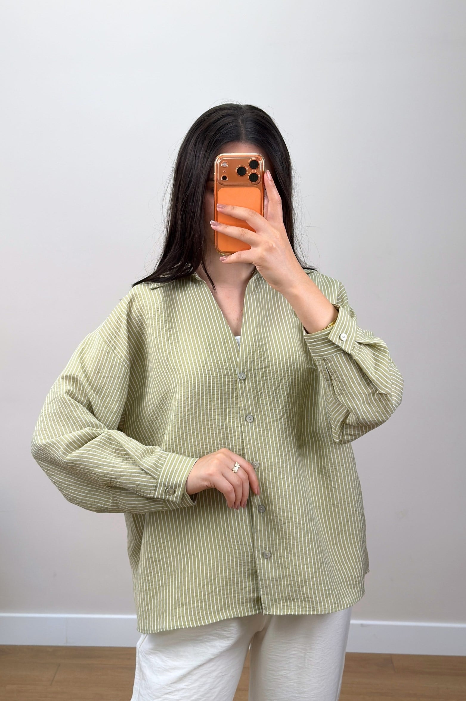 Çizgili Oversize Gömlek  Ada Çayı 